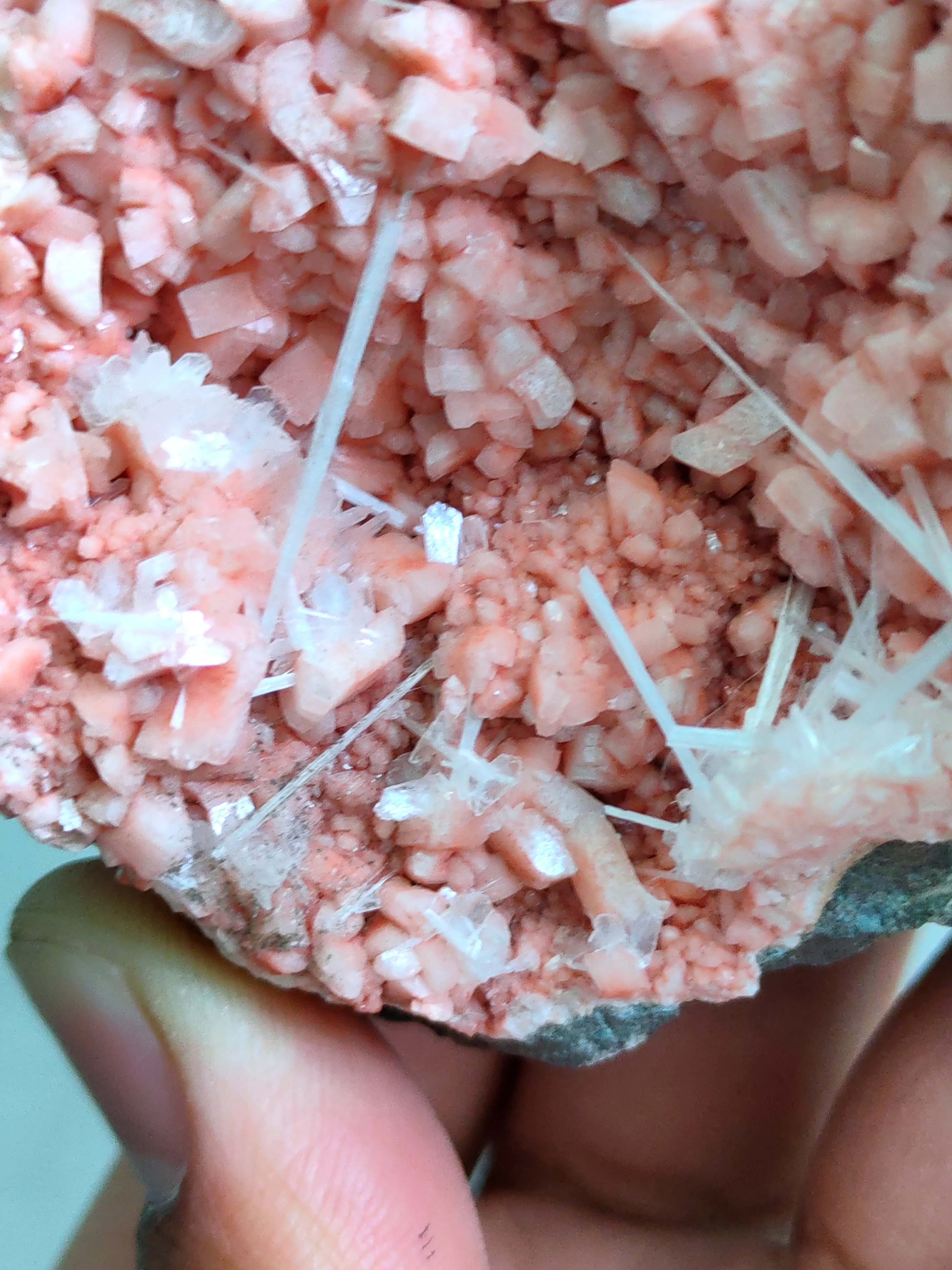 Scolecite Sprays Inside Heulandite Geode - image 5