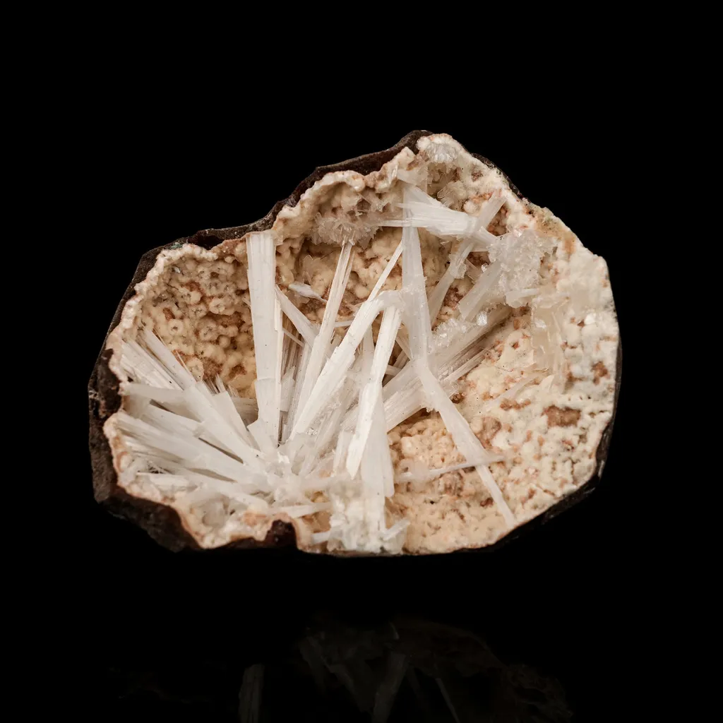 Scolecite Sprays Inside Heulandite Geode Natural Mineral Specimen image