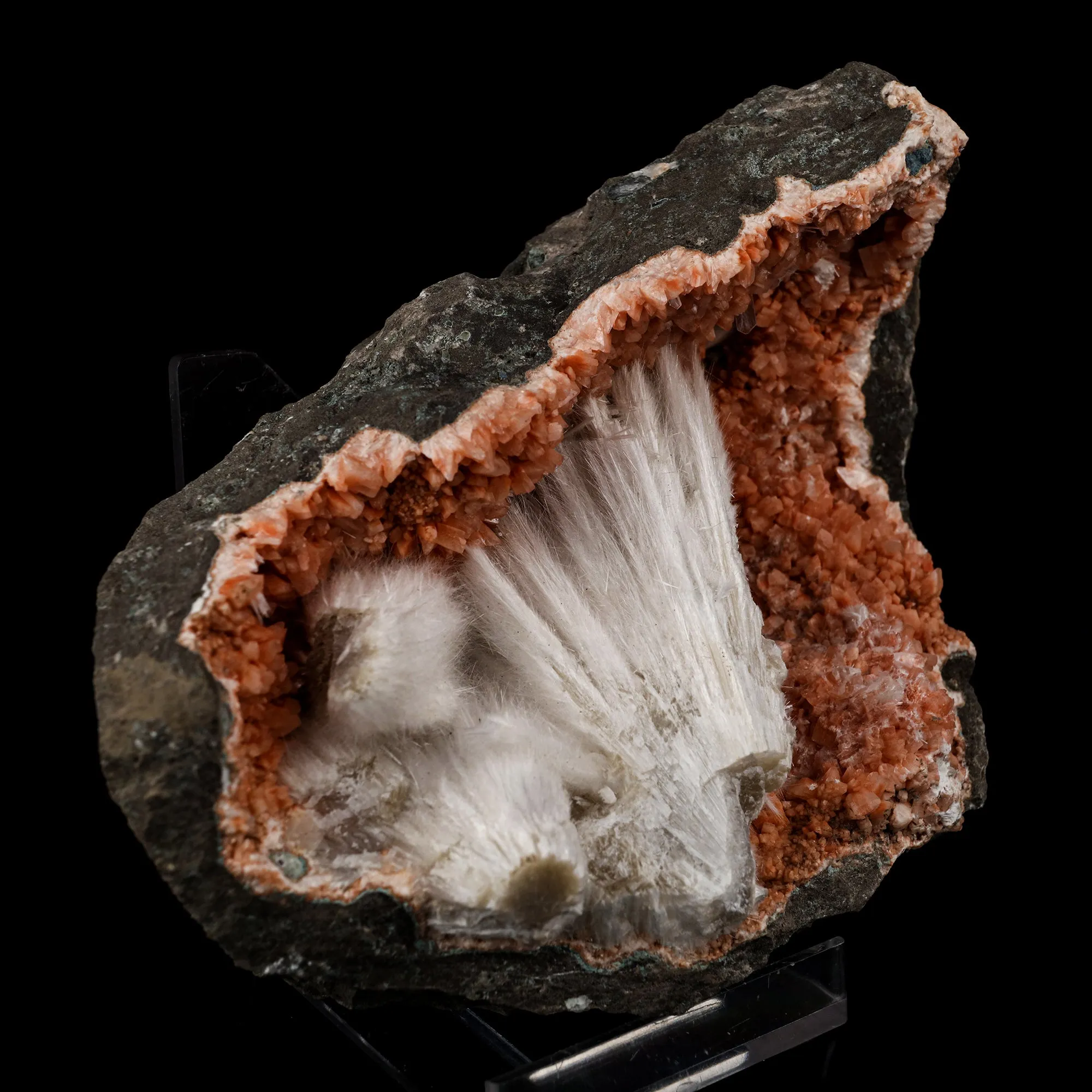 Scolecite Sprays Inside Heulandite Geode Natural Mineral Specimen - image 2
