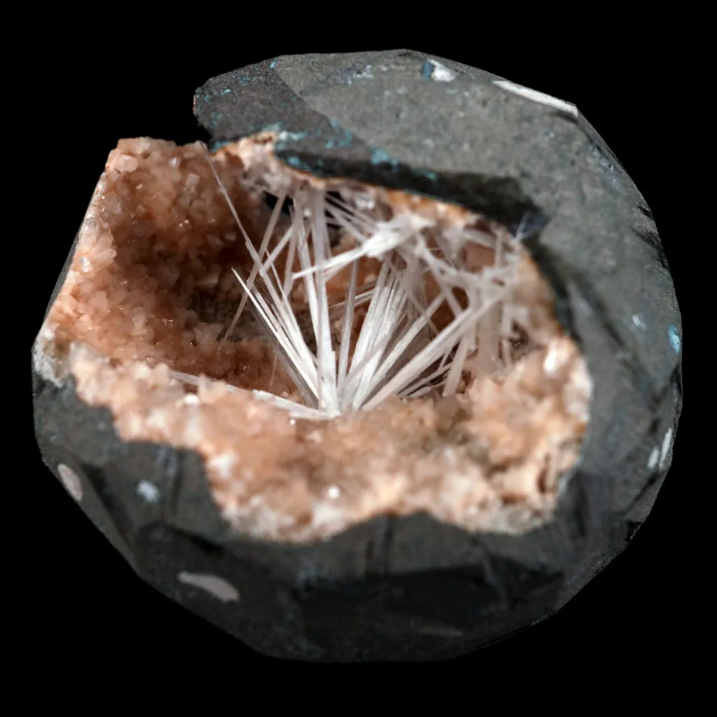 Scolecite Sprays Inside Heulandite Geode Natural Mineral Specimen - image 2