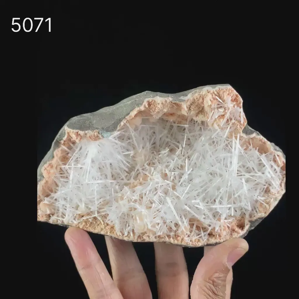Scolecite Sprays Inside Heulandite Geode Natural Mineral Specimen - image 6