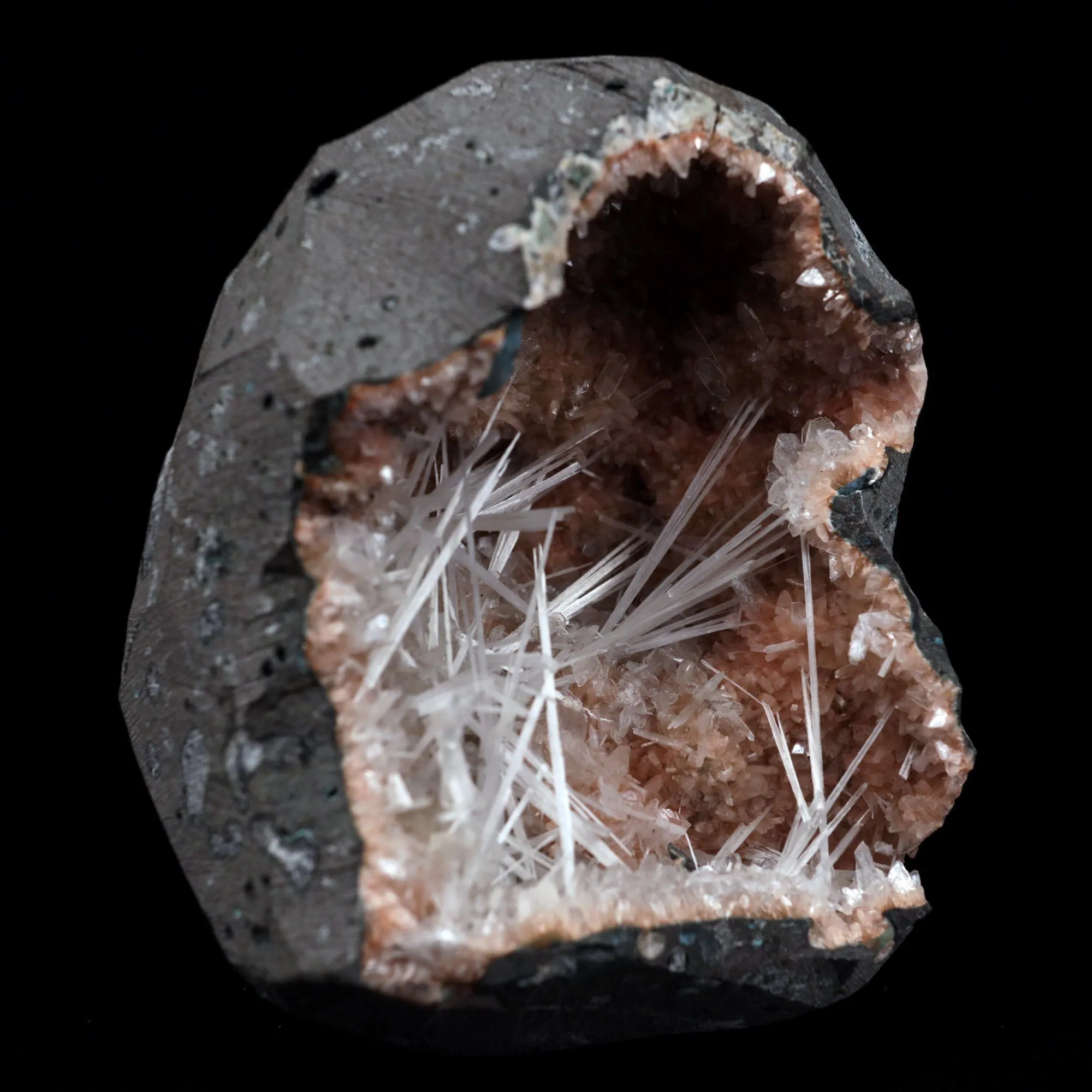 Scolecite Sprays Inside Heulandite Geode Natural Mineral Specimen - image 2