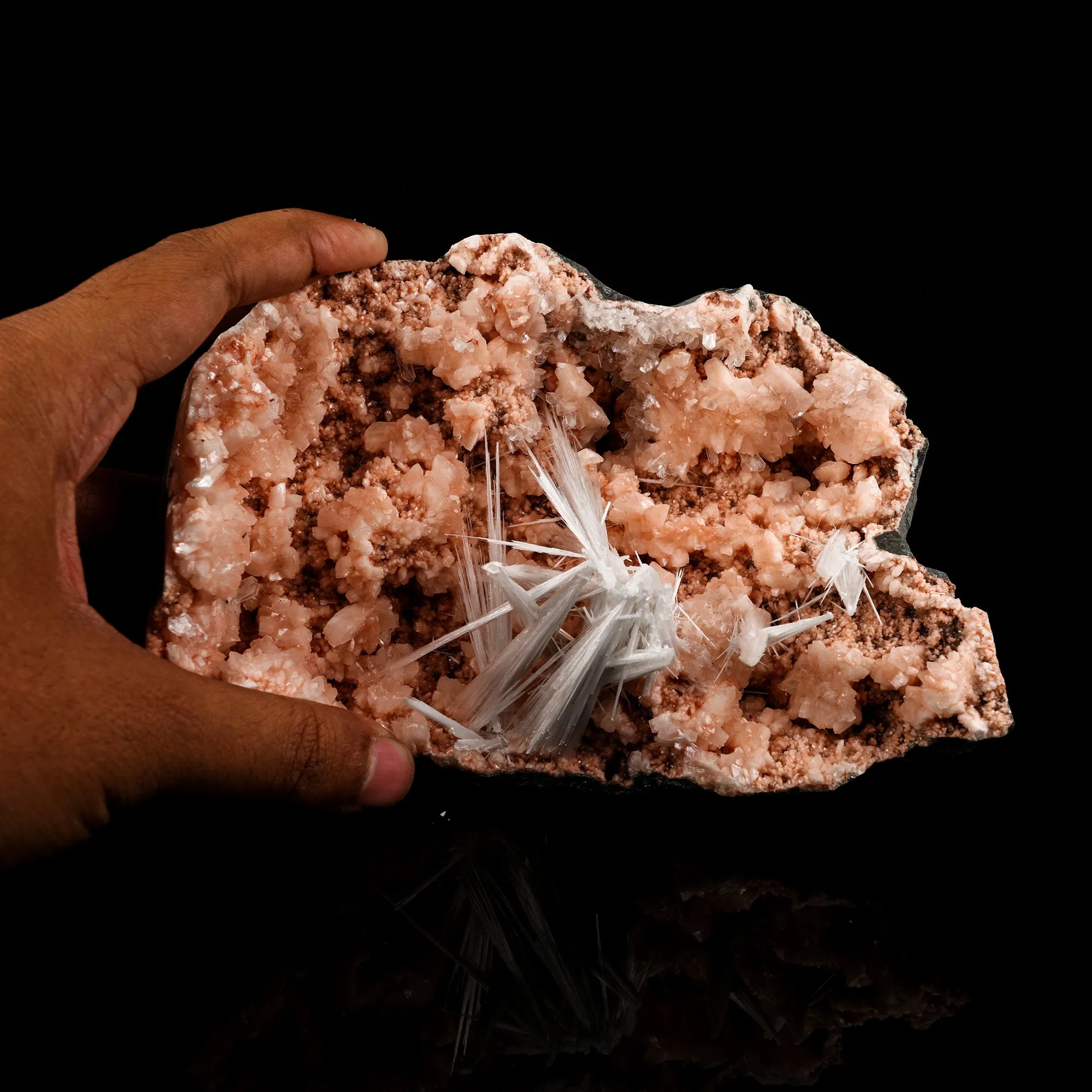 Scolecite Sprays Inside Heulandite Geode Natural Mineral Specimen - image 4