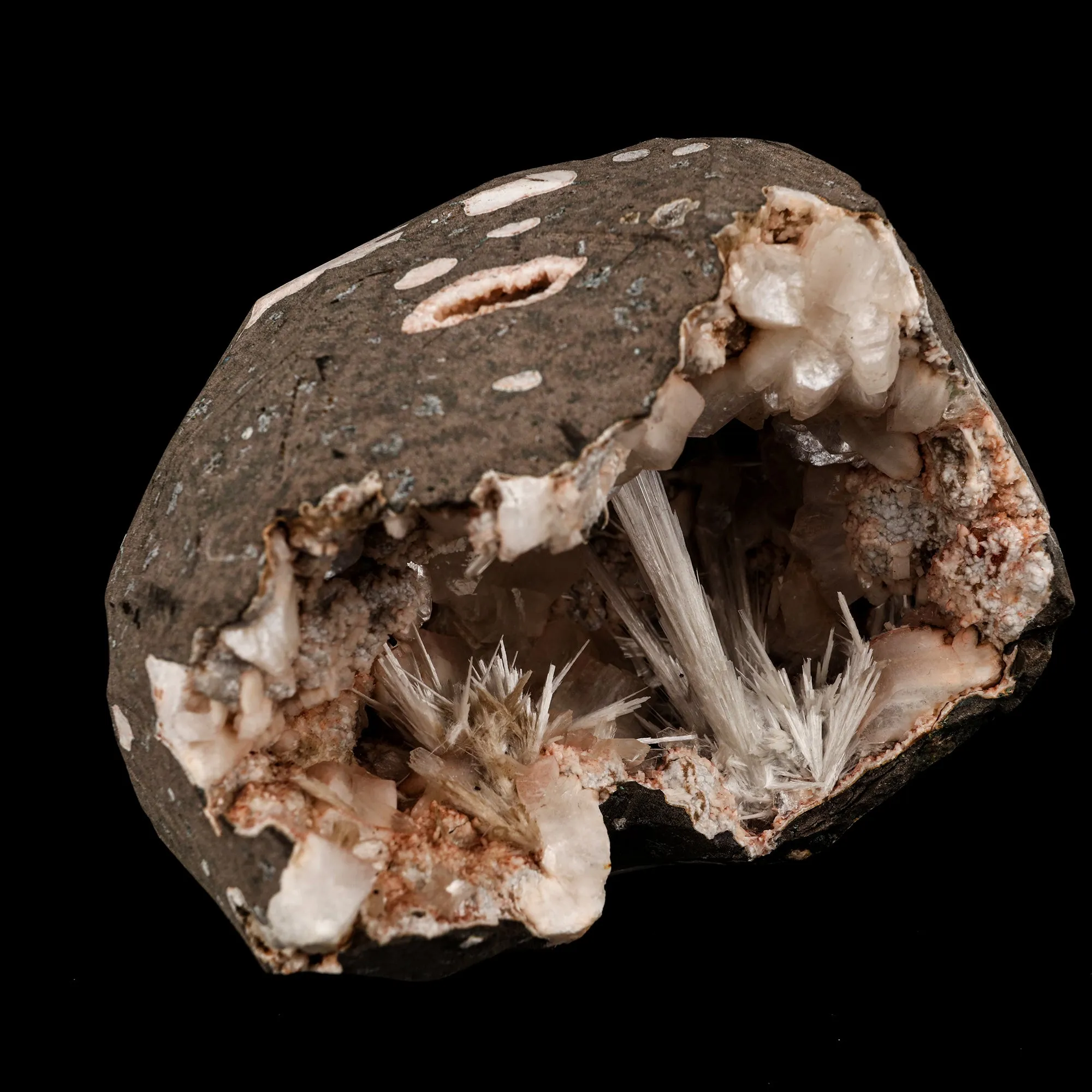 Scolecite Sprays Inside Heulandite Geode Natural Mineral Specimen - image 3