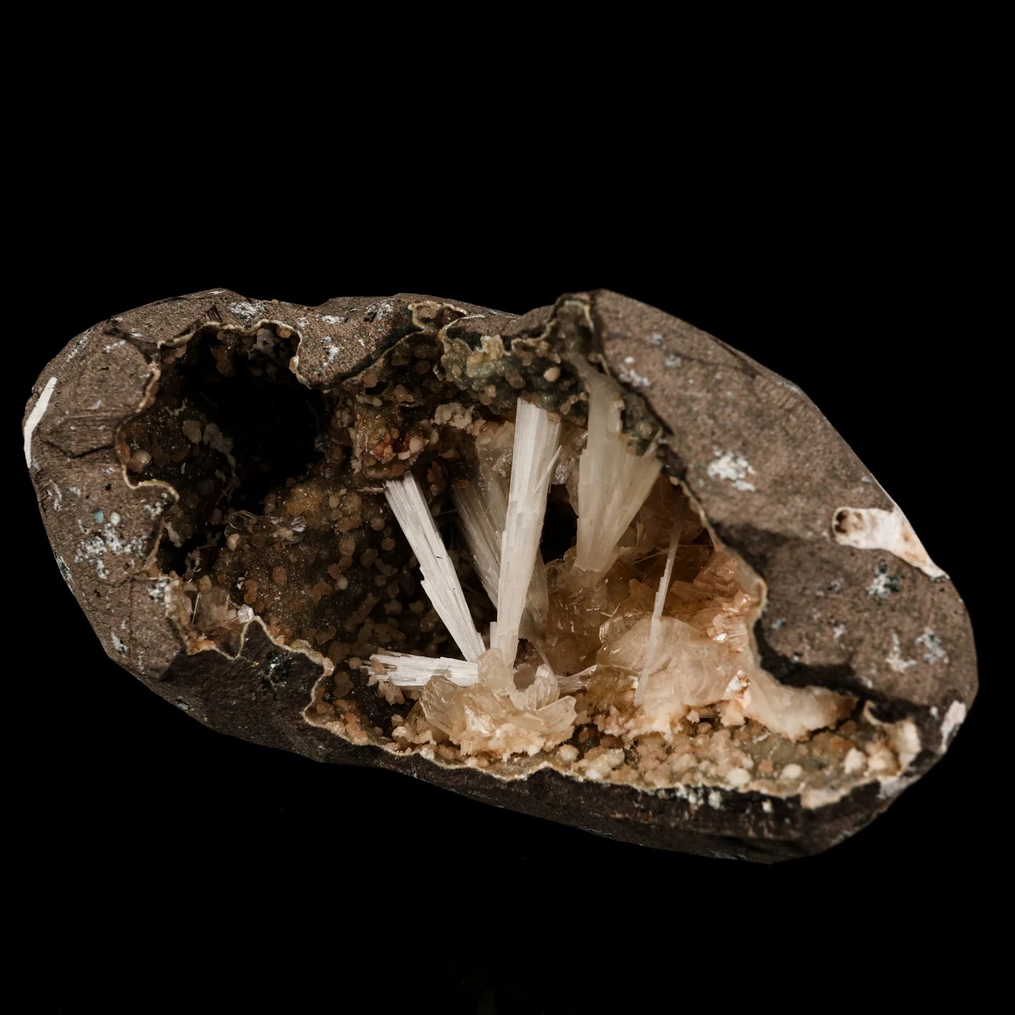 Scolecite Sprays Inside Heulandite Geode Natural Mineral Specimen - image 3