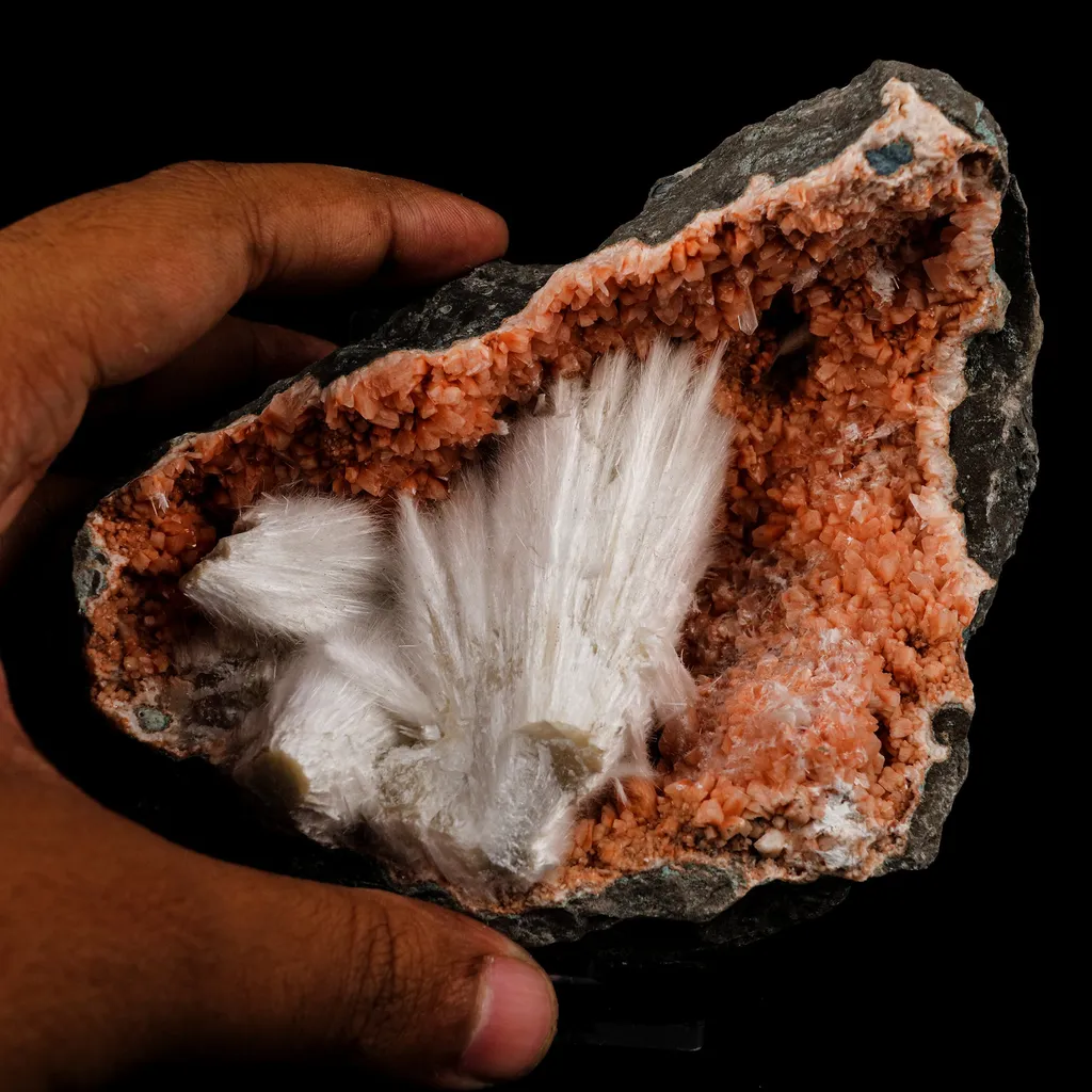 Scolecite Sprays Inside Heulandite Geode Natural Mineral Specimen - image 4
