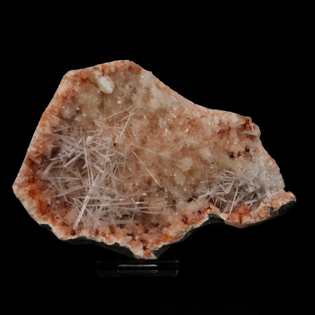 Scolecite Sprays Inside Heulandite Geode Natural Mineral Specimen image