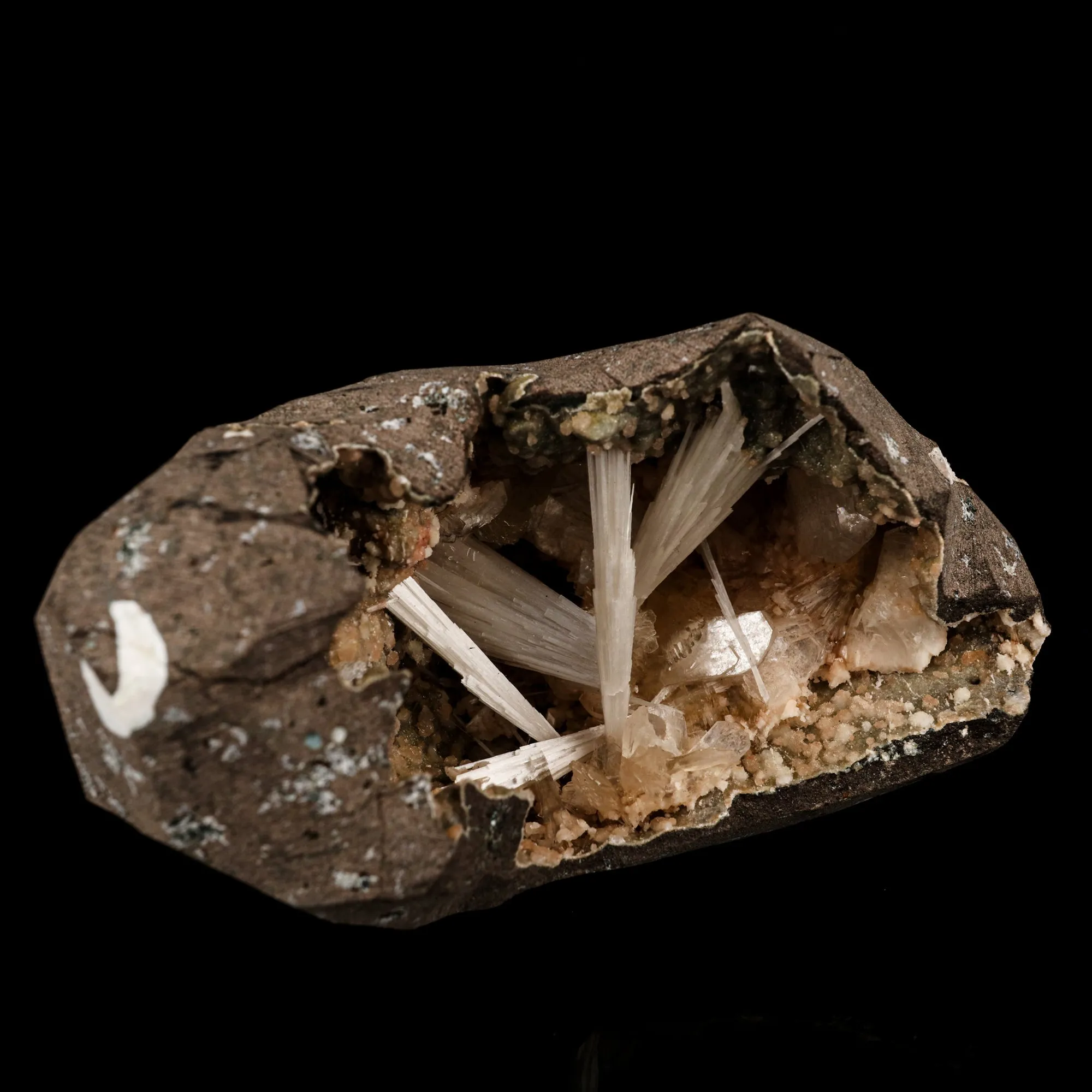 Scolecite Sprays Inside Heulandite Geode Natural Mineral Specimen - image 2