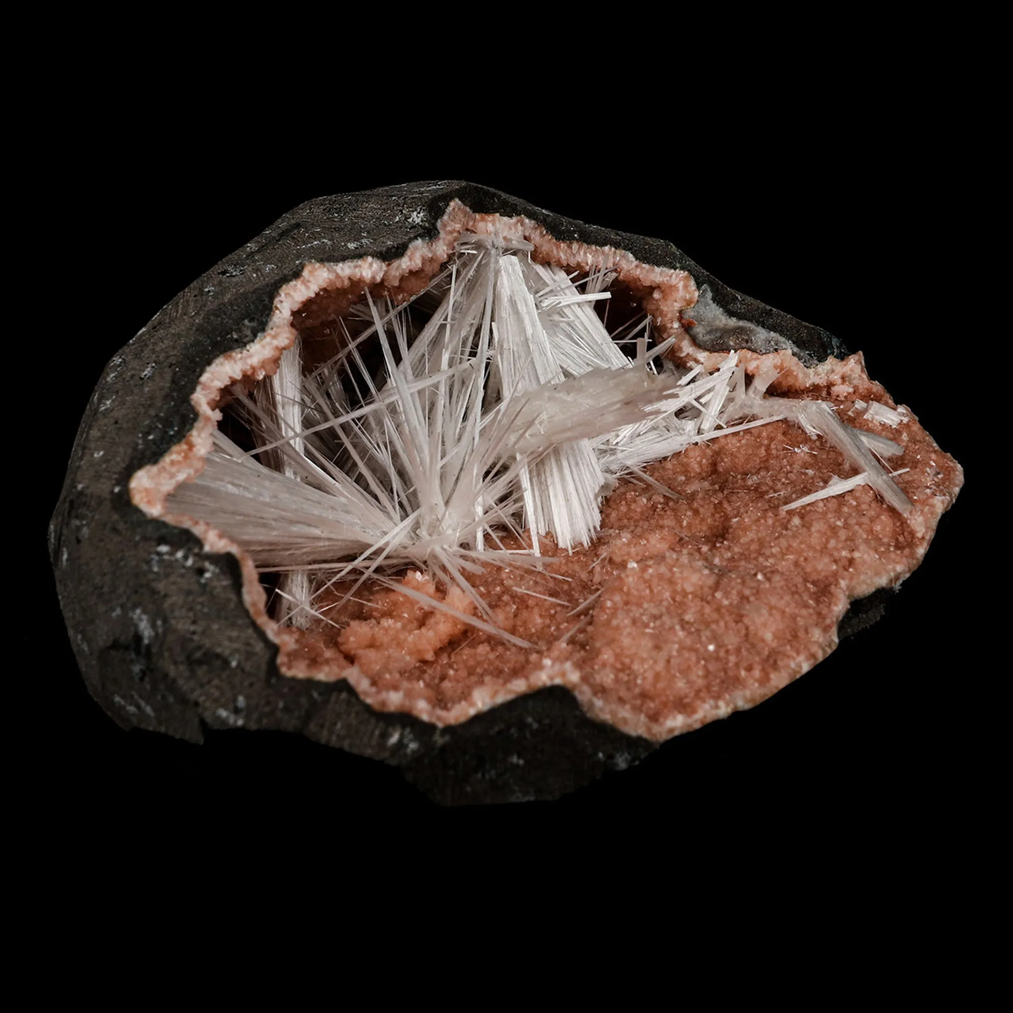 Scolecite Sprays Inside Heulandite Geode Natural Mineral Specimen - image 3