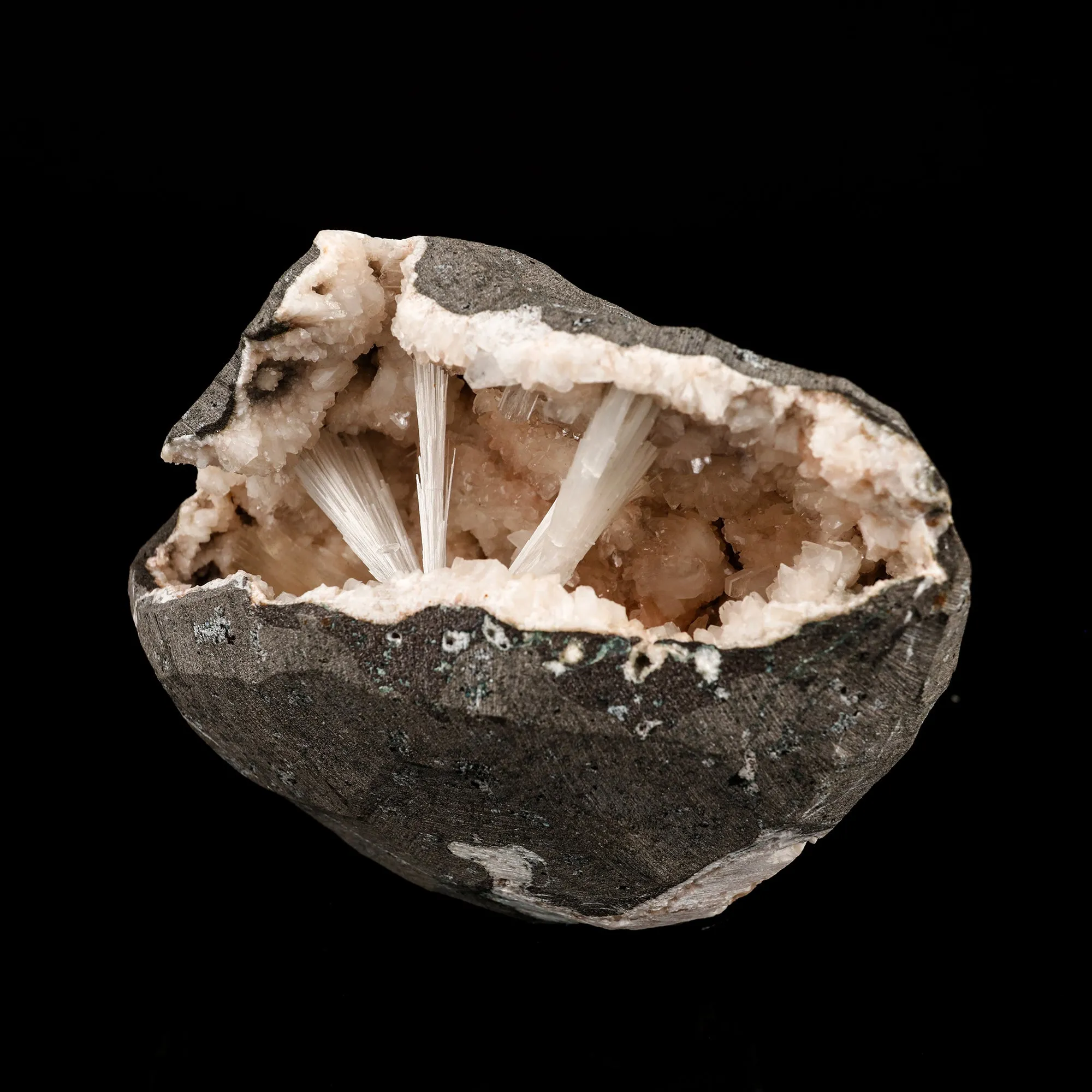 Scolecite Sprays Inside Heulandite Geode Natural Mineral Specimen - image 3