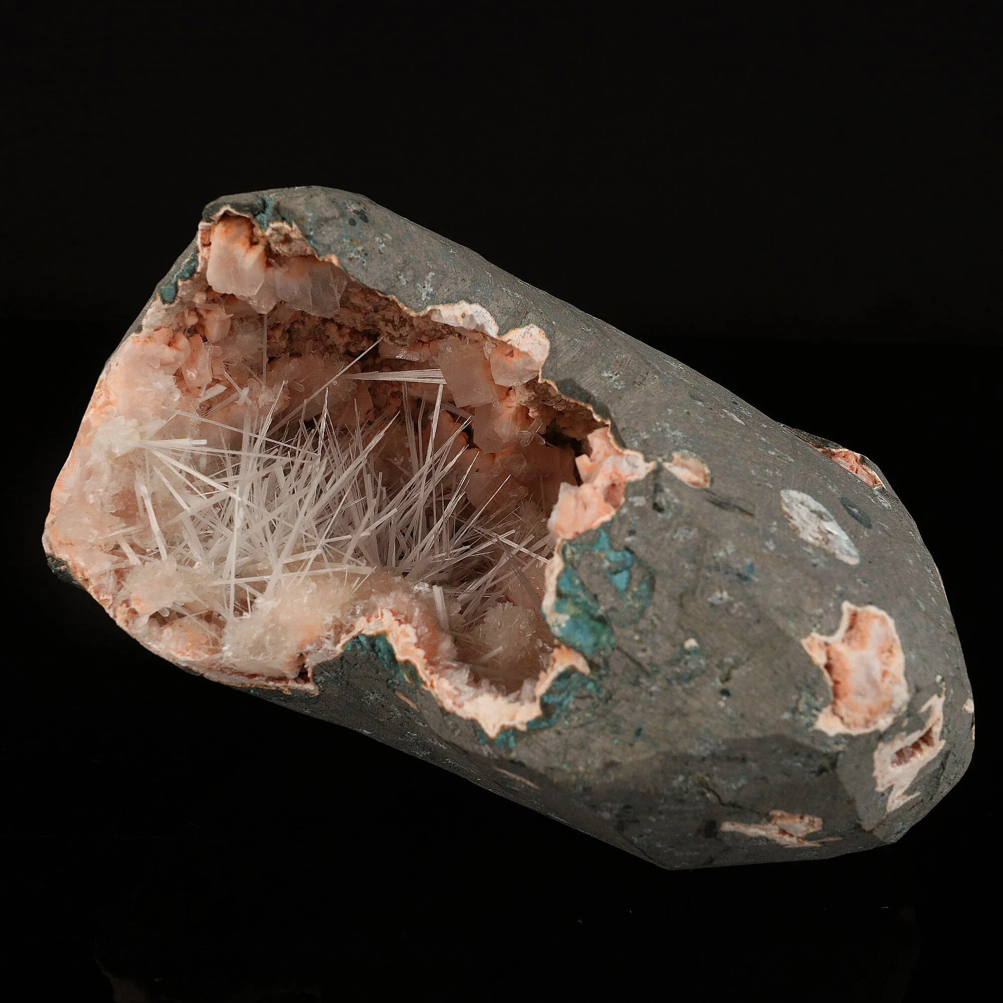 Scolecite Sprays Inside Heulandite Geode Natural Mineral Specimen - image 4