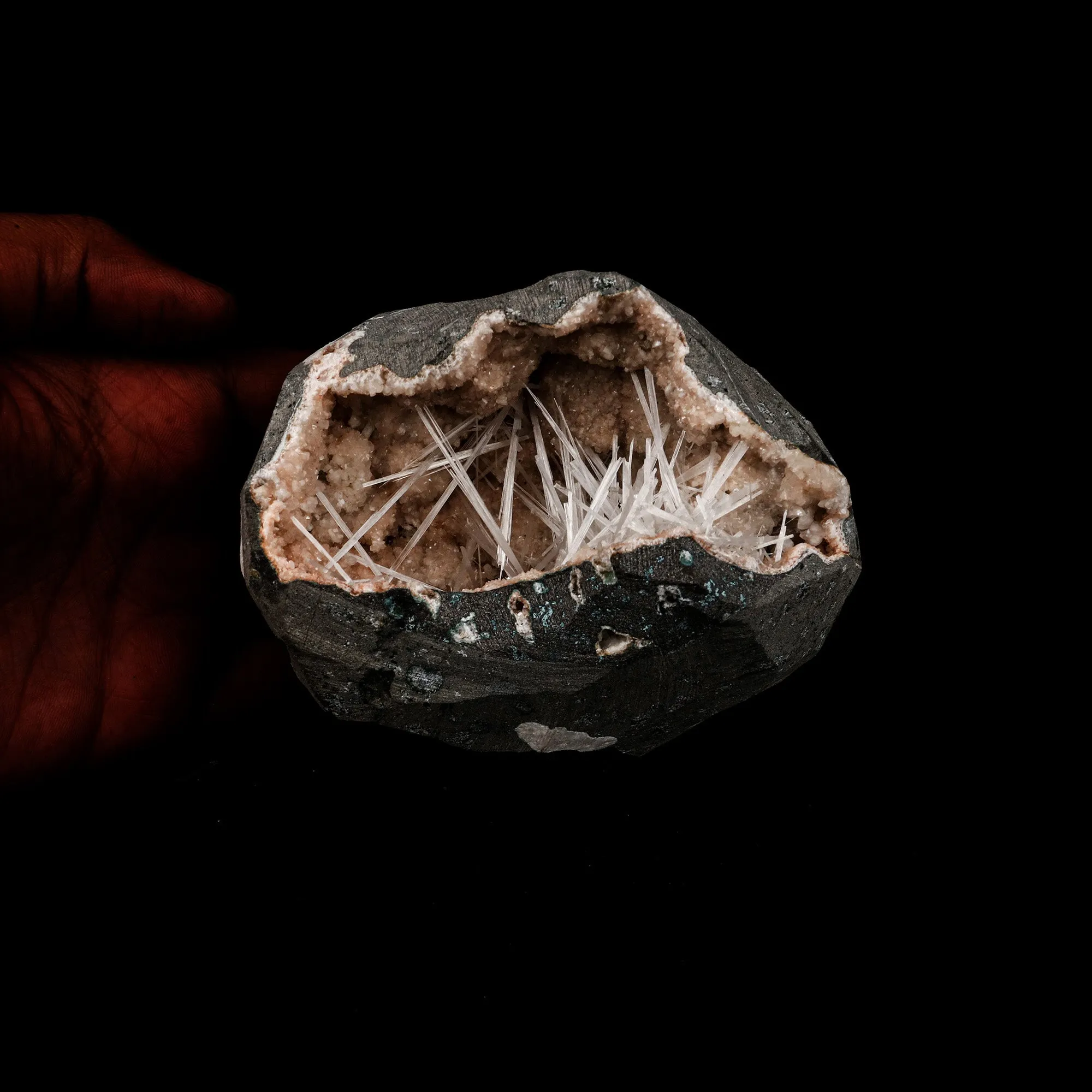 Scolecite Sprays Inside Heulandite Geode Natural Mineral Specimen - image 5