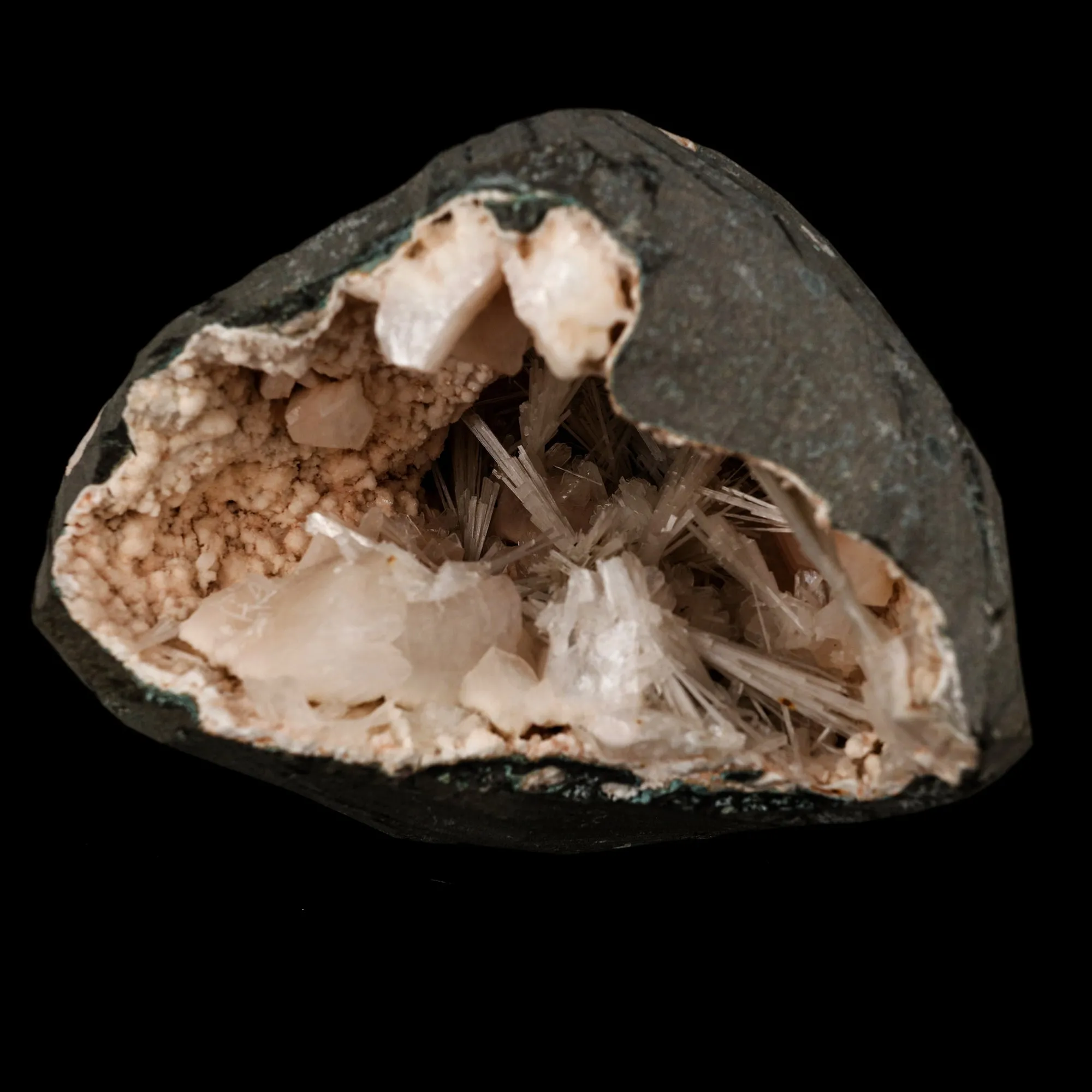 Scolecite Sprays Inside Heulandite Geode Natural Mineral Specimen - image 2