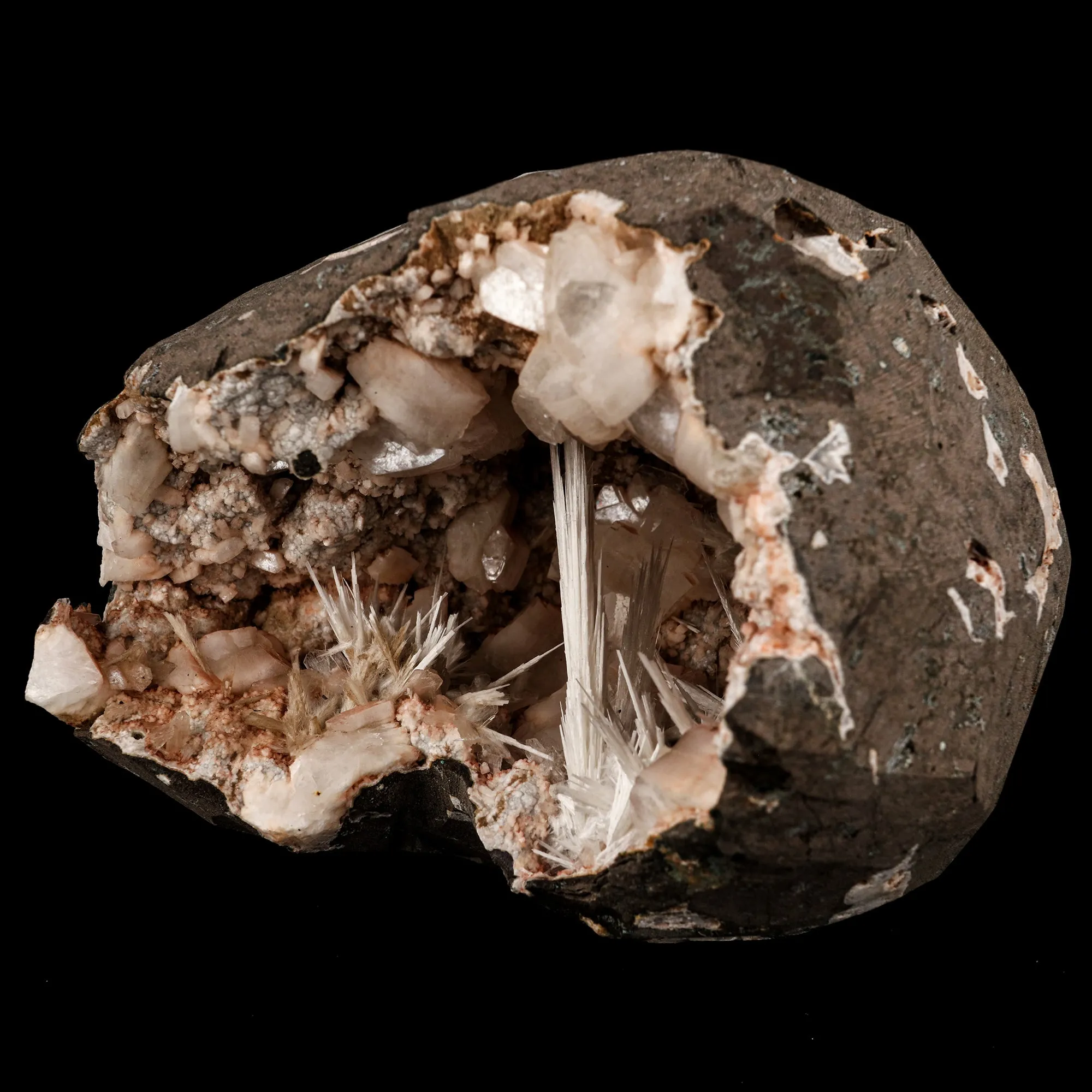 Scolecite Sprays Inside Heulandite Geode Natural Mineral Specimen - image 2