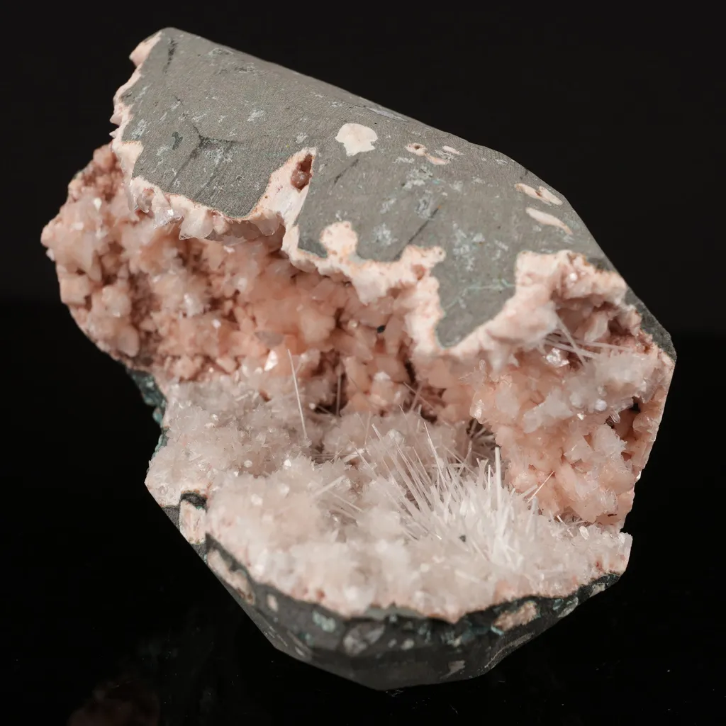 Scolecite Sprays Inside Heulandite Geode Natural Mineral Specimen image