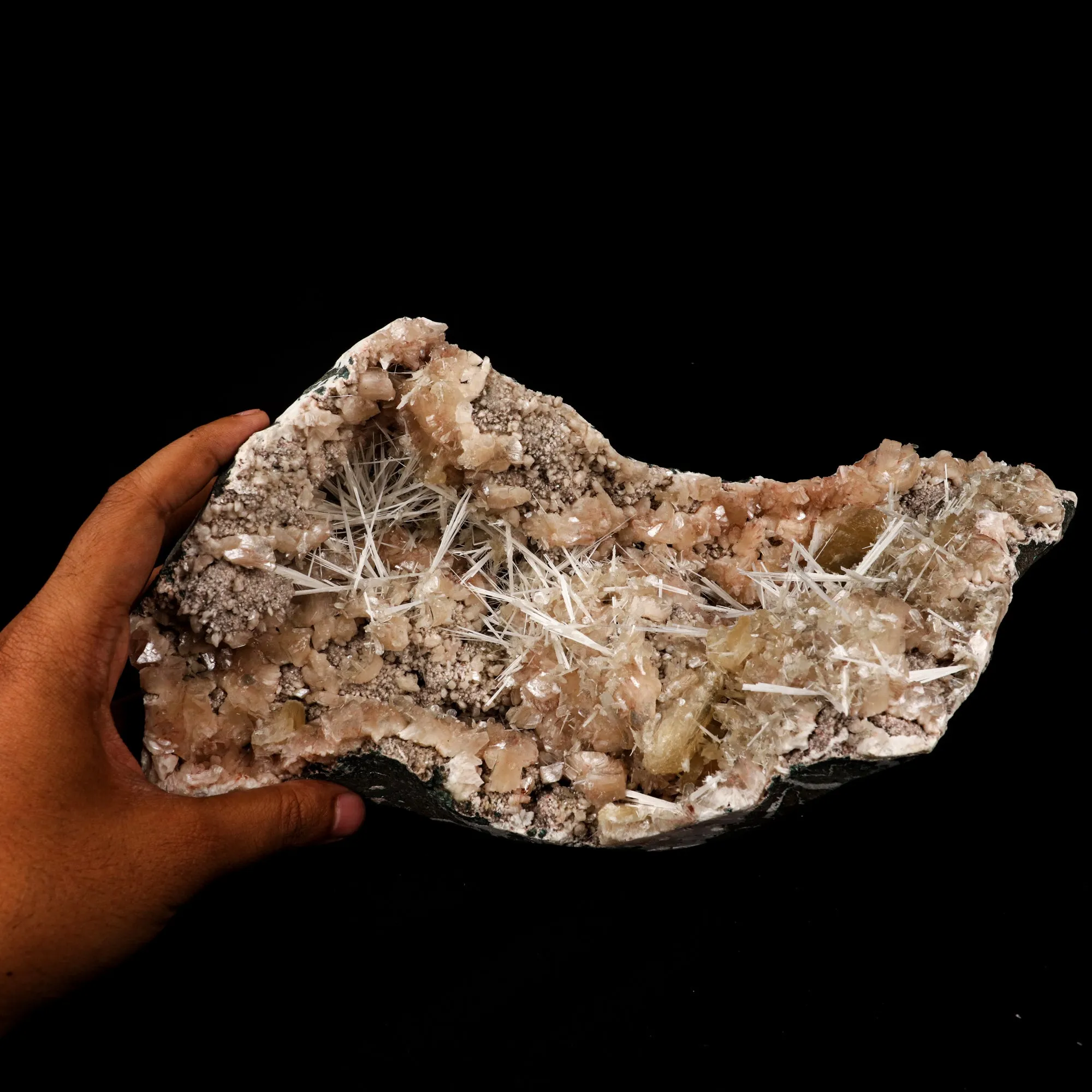 Scolecite Sprays Inside Heulandite Geode Natural Mineral Specimen - image 4