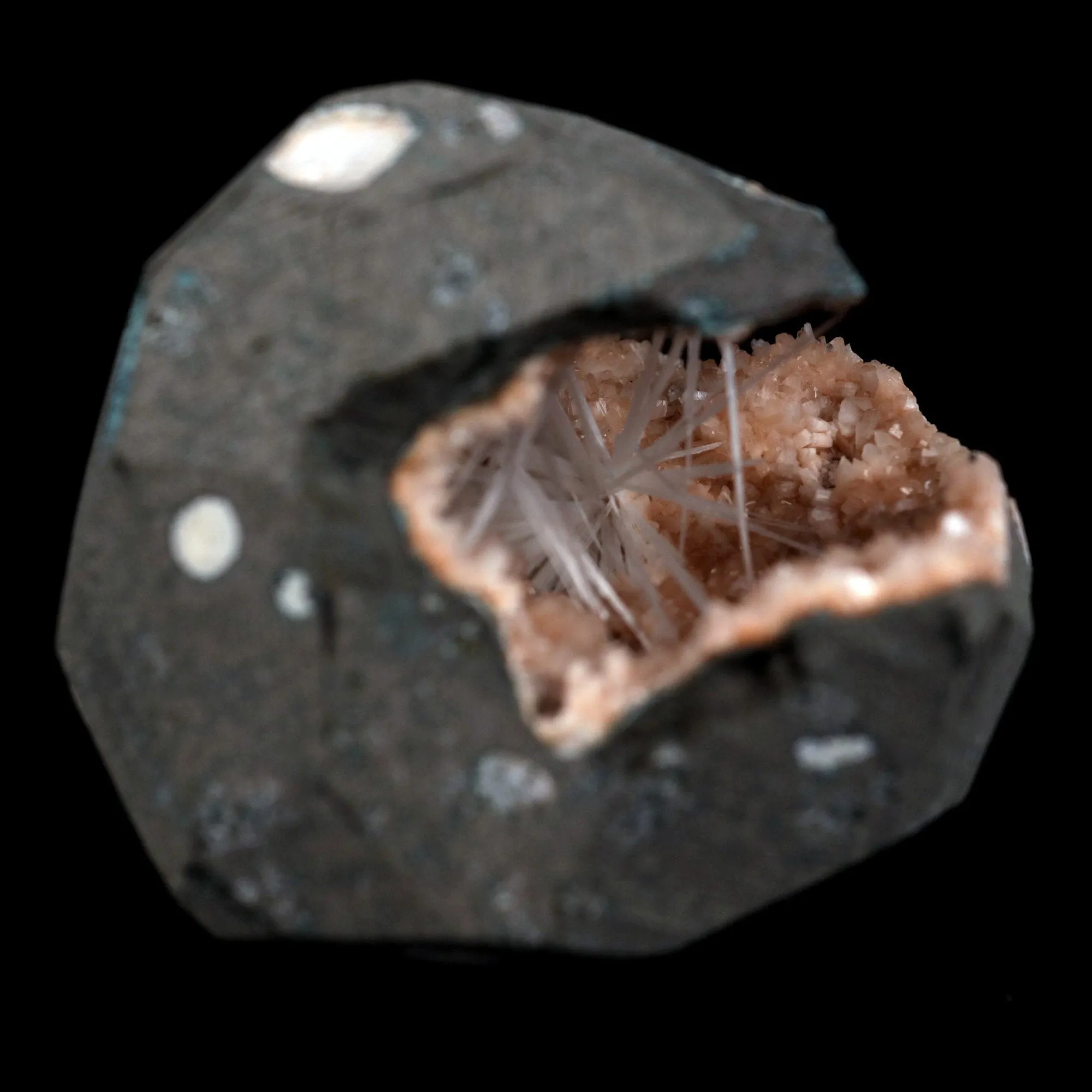 Scolecite Sprays Inside Heulandite Geode Natural Mineral Specimen - image 5