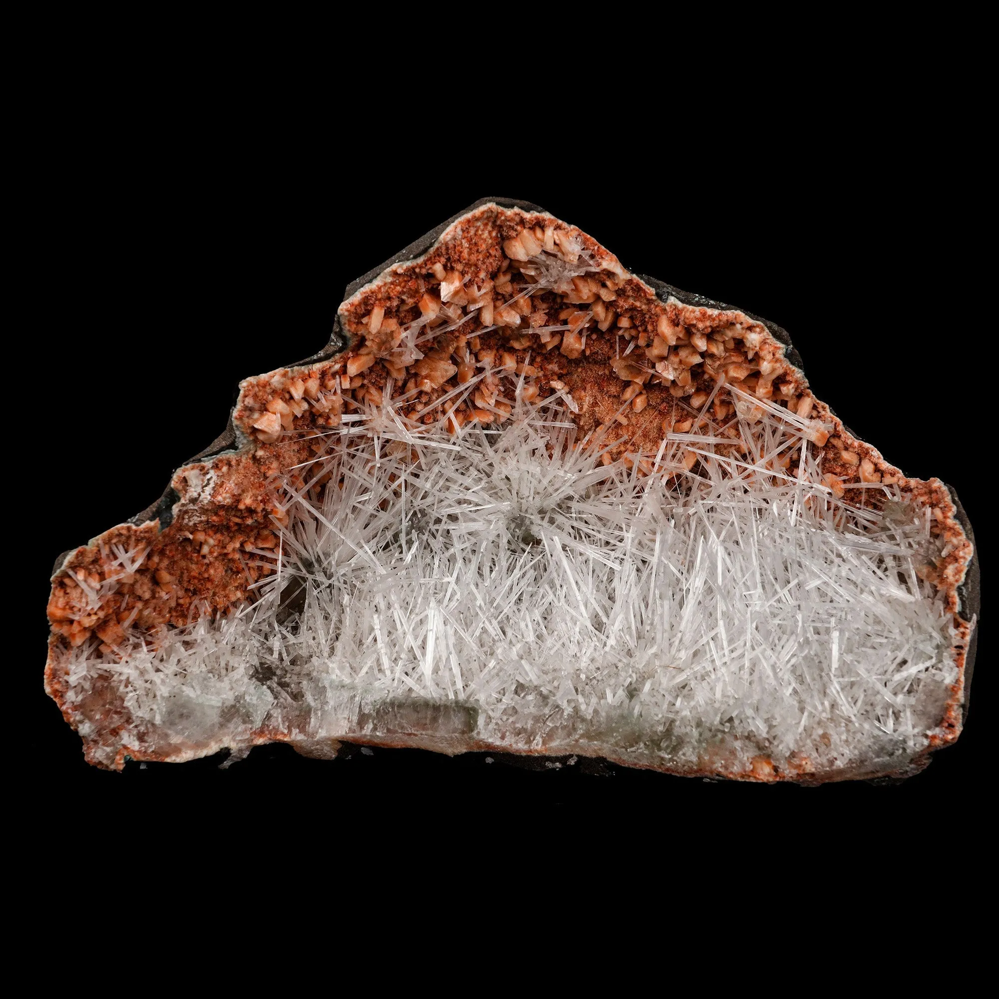 Scolecite Sprays Inside Heulandite Geode Natural Mineral Specimen - image 1