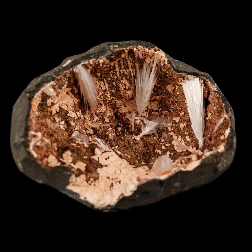 Scolecite Sprays Inside Heulandite Geode Natural Mineral Specimen image