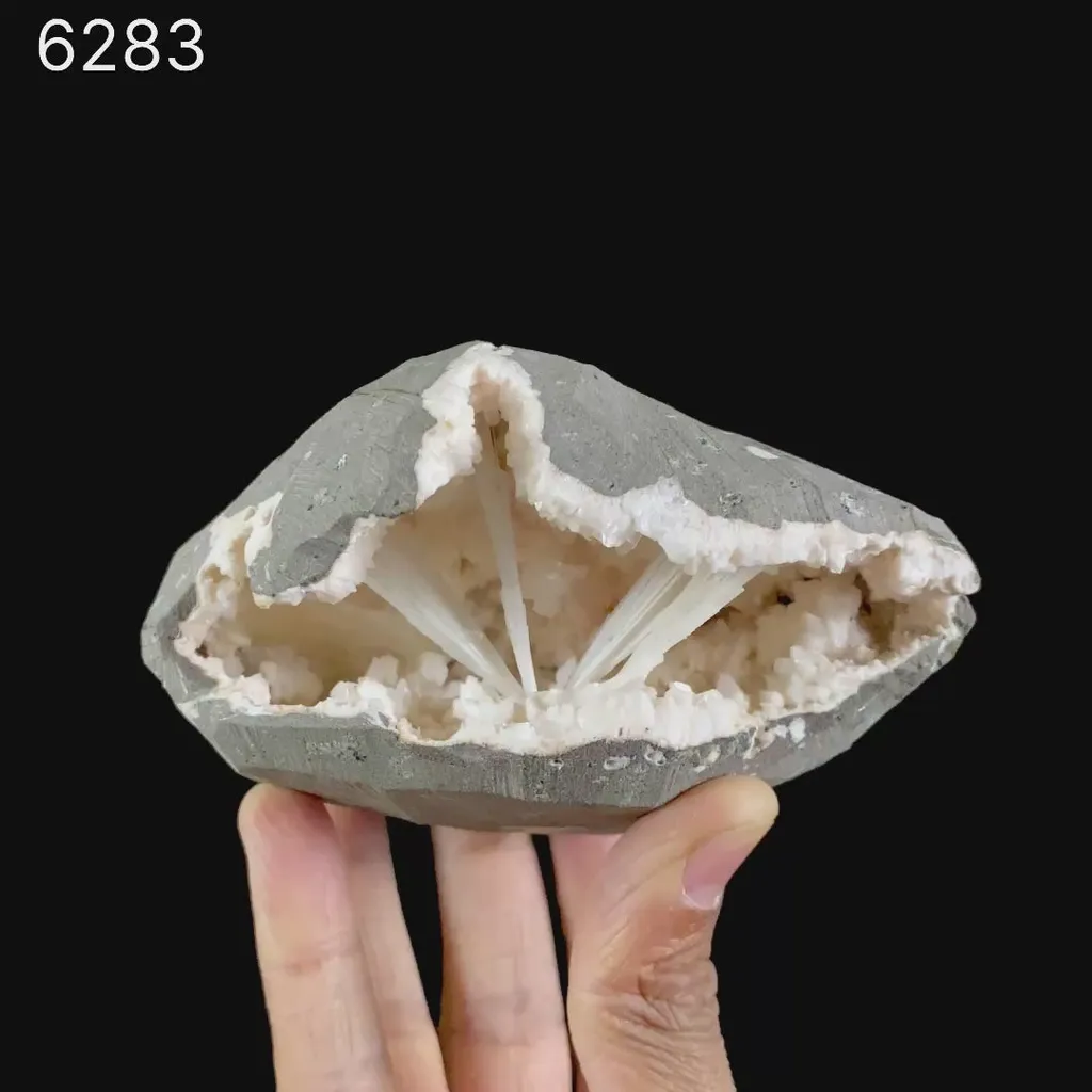Scolecite Sprays Inside Heulandite Geode Natural Mineral Specimen - image 2
