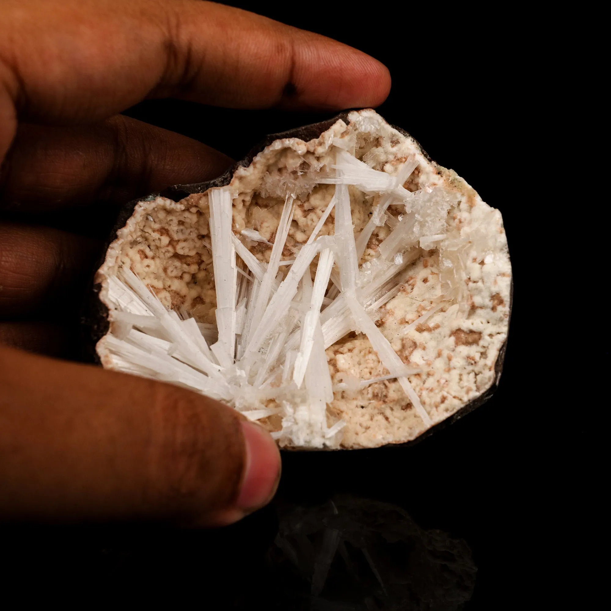 Scolecite Sprays Inside Heulandite Geode Natural Mineral Specimen - image 4