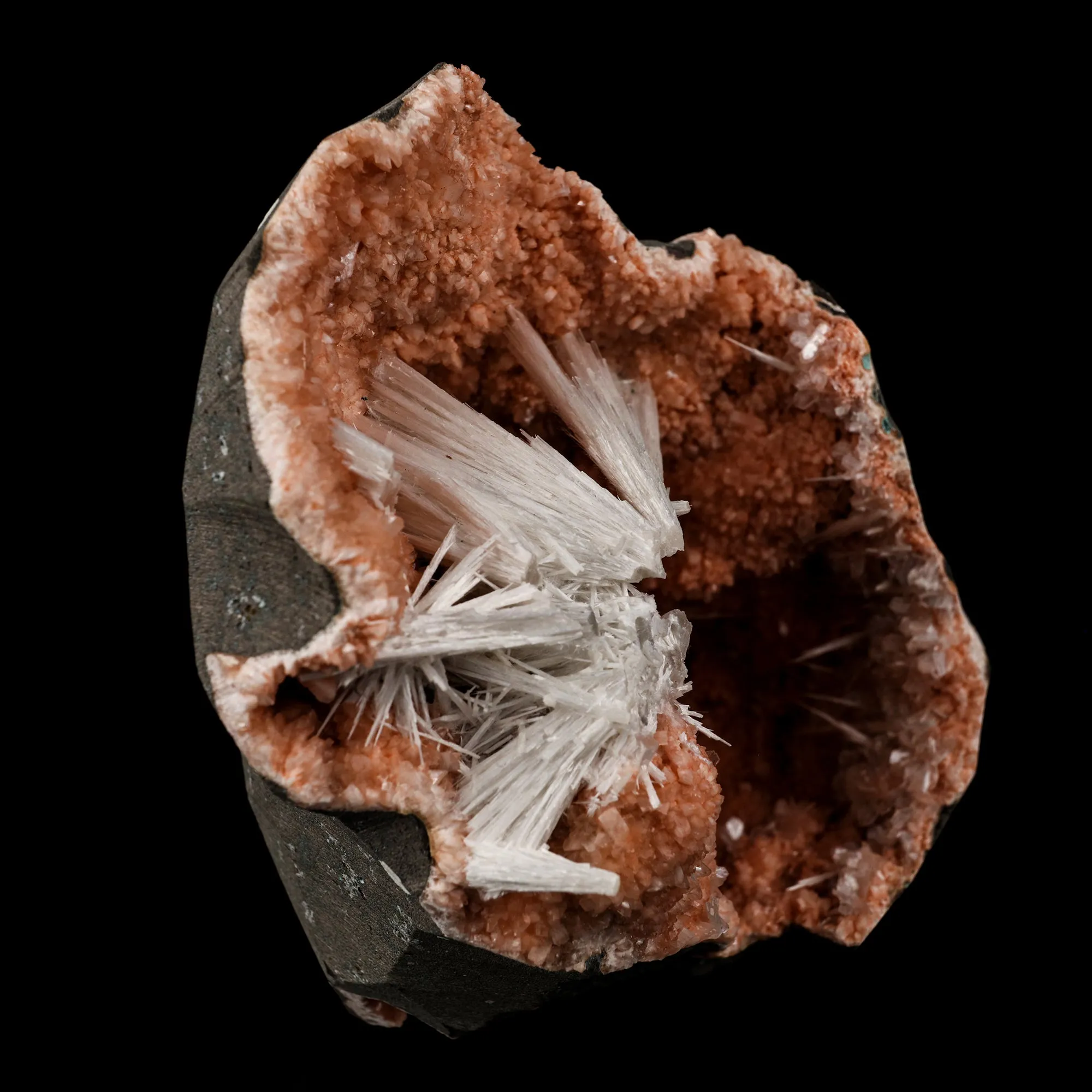 Scolecite Sprays Inside Heulandite Geode Natural Mineral Specimen - image 3