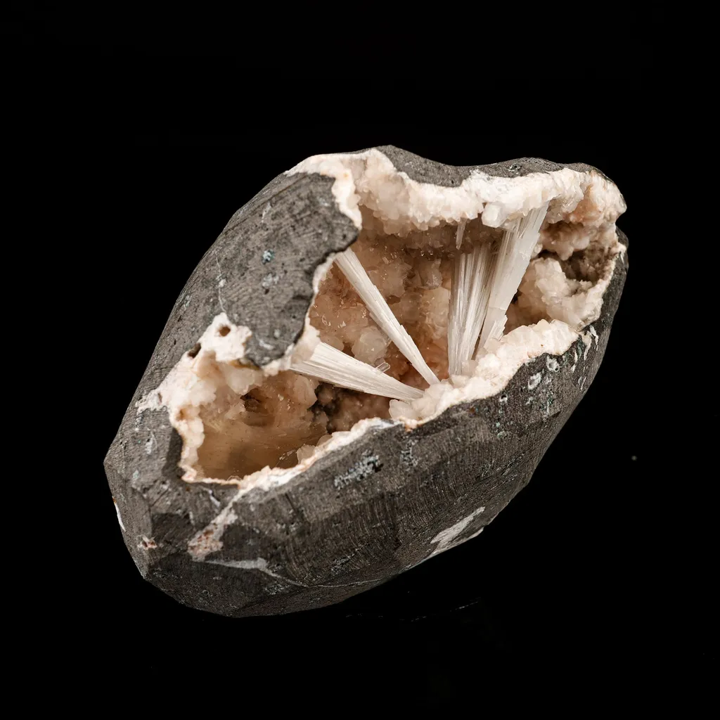 Scolecite Sprays Inside Heulandite Geode Natural Mineral Specimen - image 3