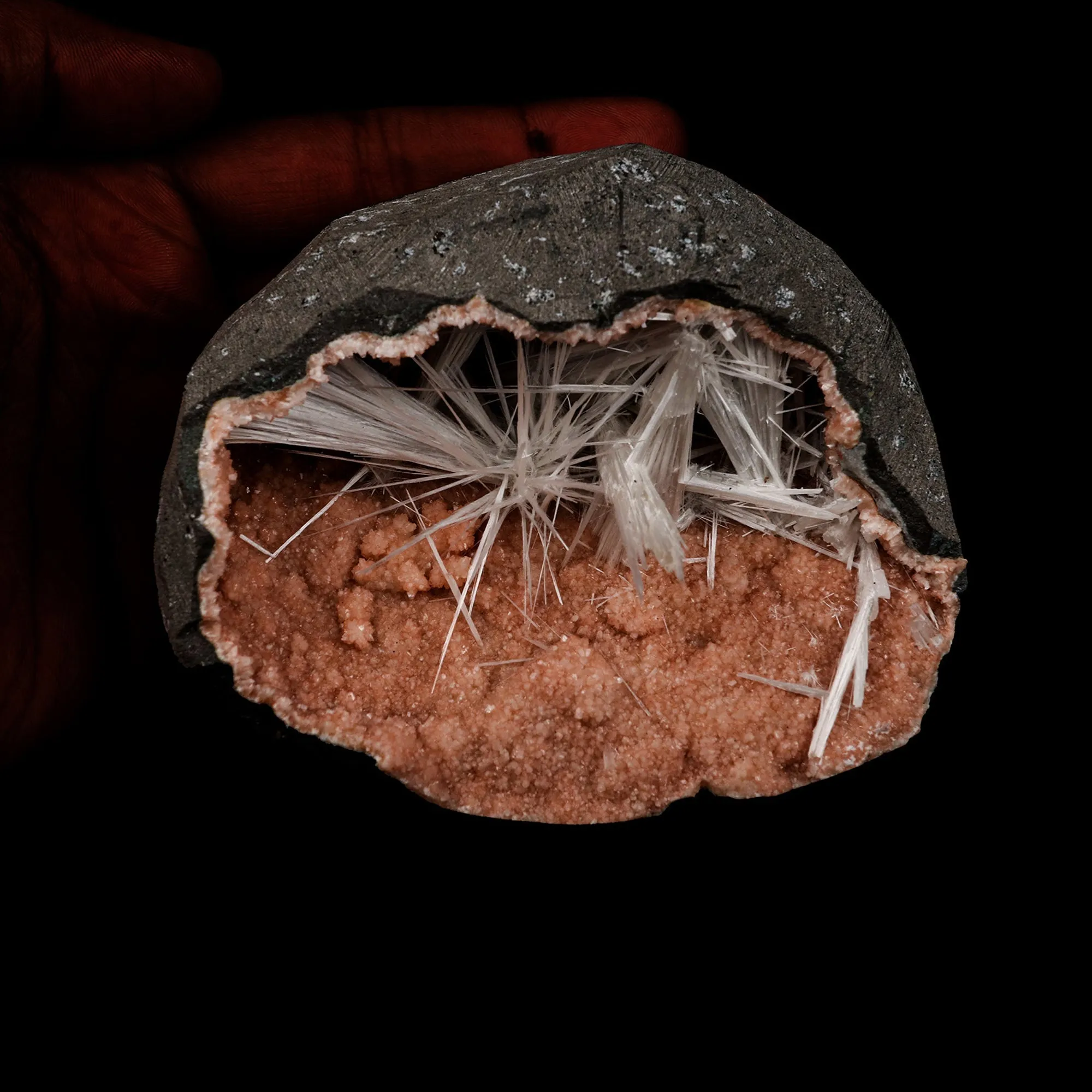 Scolecite Sprays Inside Heulandite Geode Natural Mineral Specimen - image 4
