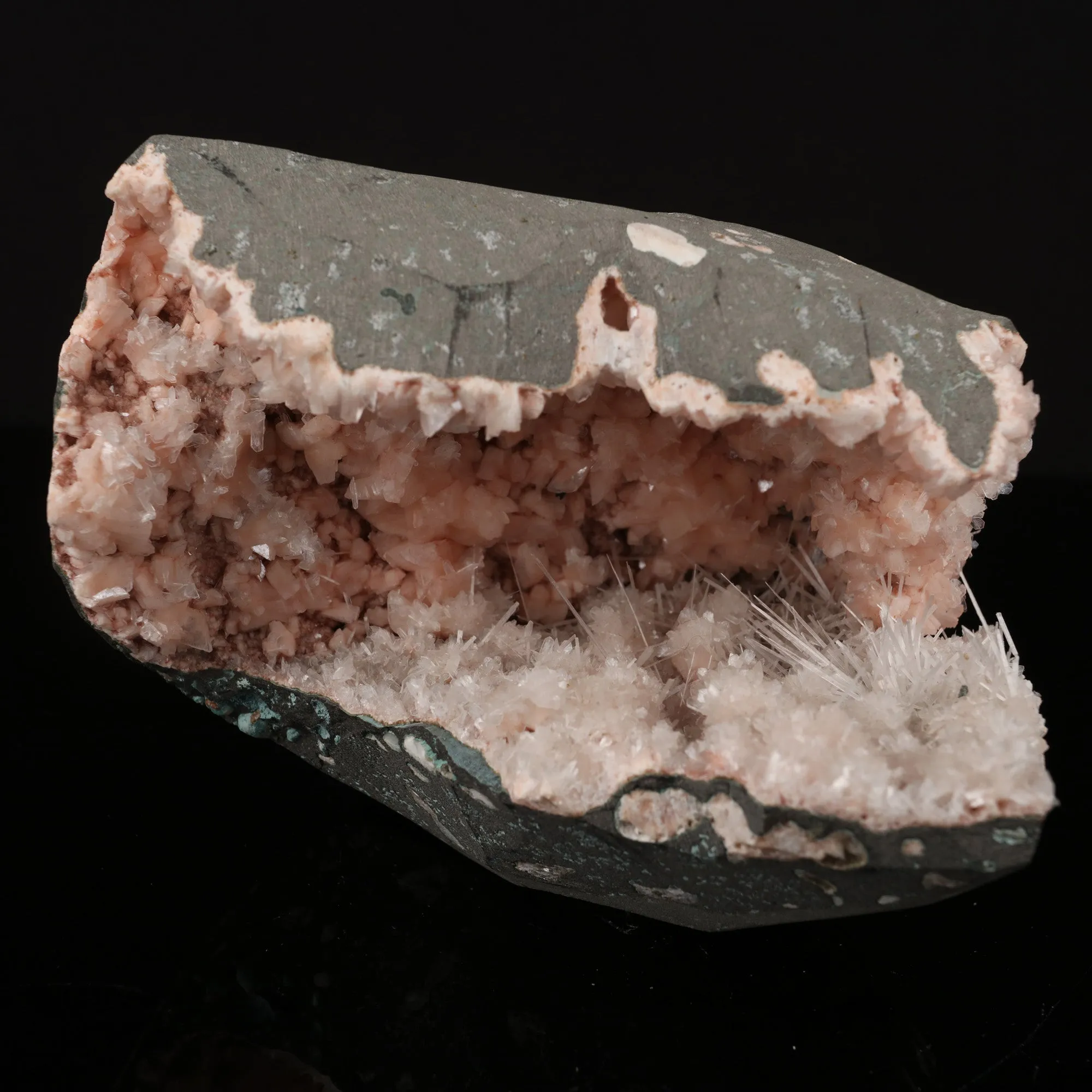 Scolecite Sprays Inside Heulandite Geode Natural Mineral Specimen - image 2