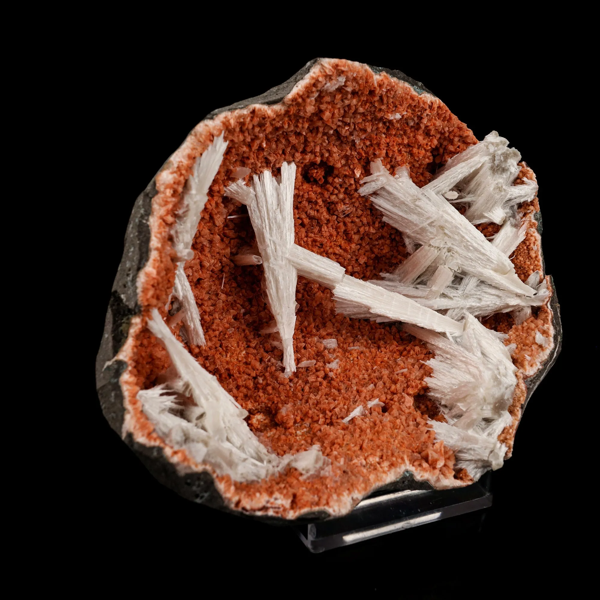 Scolecite Sprays Inside Heulandite Geode Natural Mineral Specimen - image 3