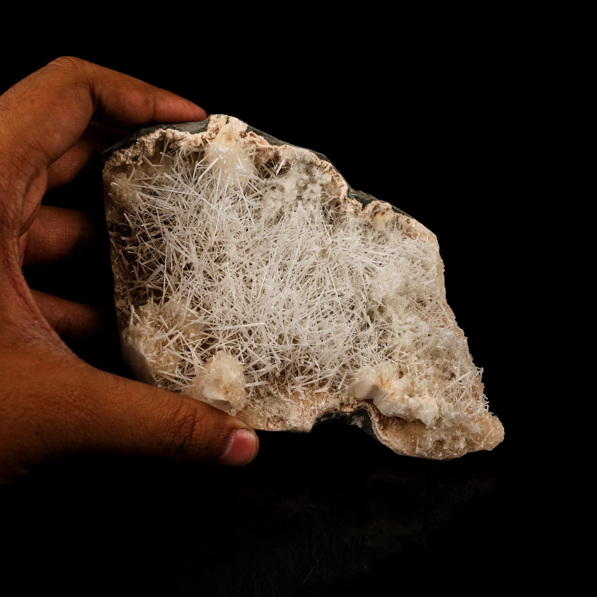 Scolecite Sprays Inside Heulandite Geode Natural Mineral Specimen - image 5
