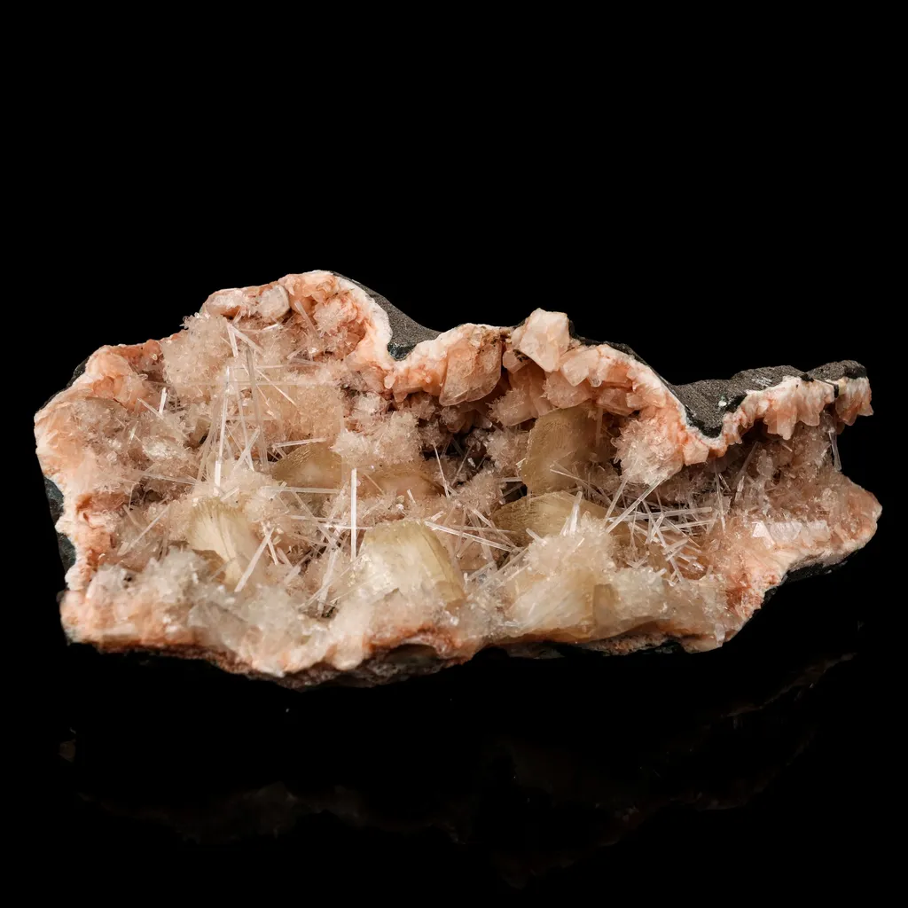Scolecite Sprays Inside Heulandite Geode Natural Mineral Specimen image