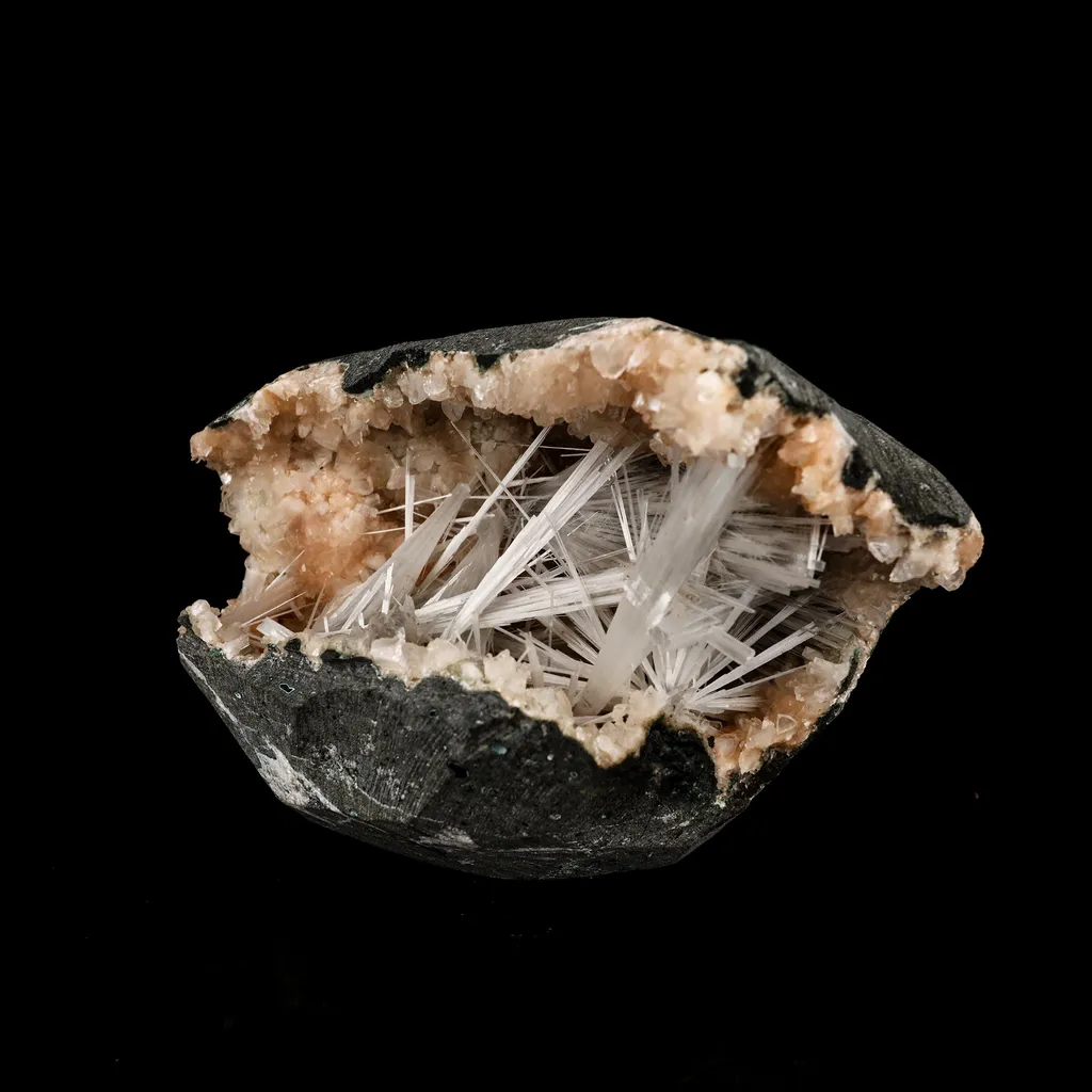 Scolecite Sprays Inside Heulandite Geode Natural Mineral Specimen - image 5
