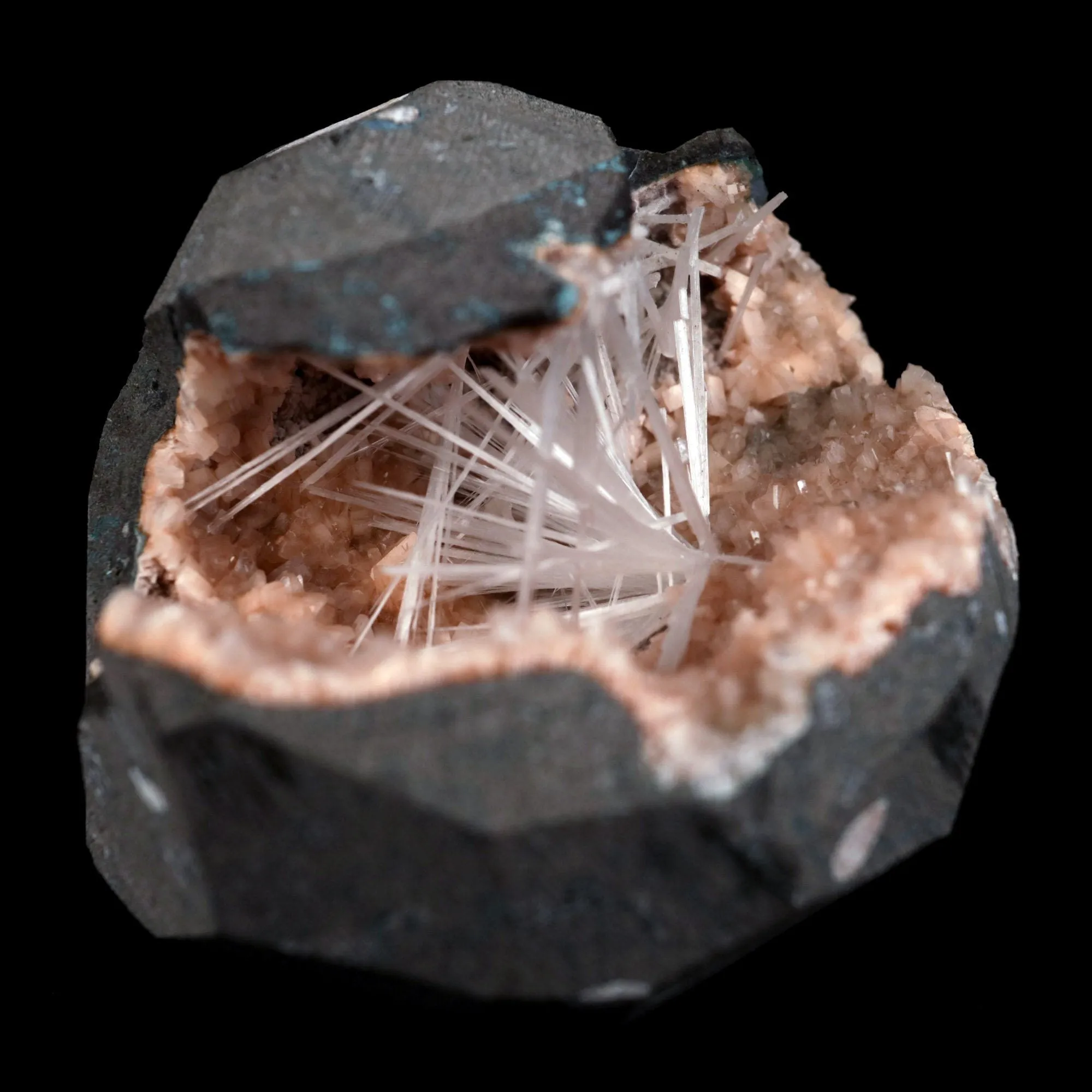 Scolecite Sprays Inside Heulandite Geode Natural Mineral Specimen - image 6