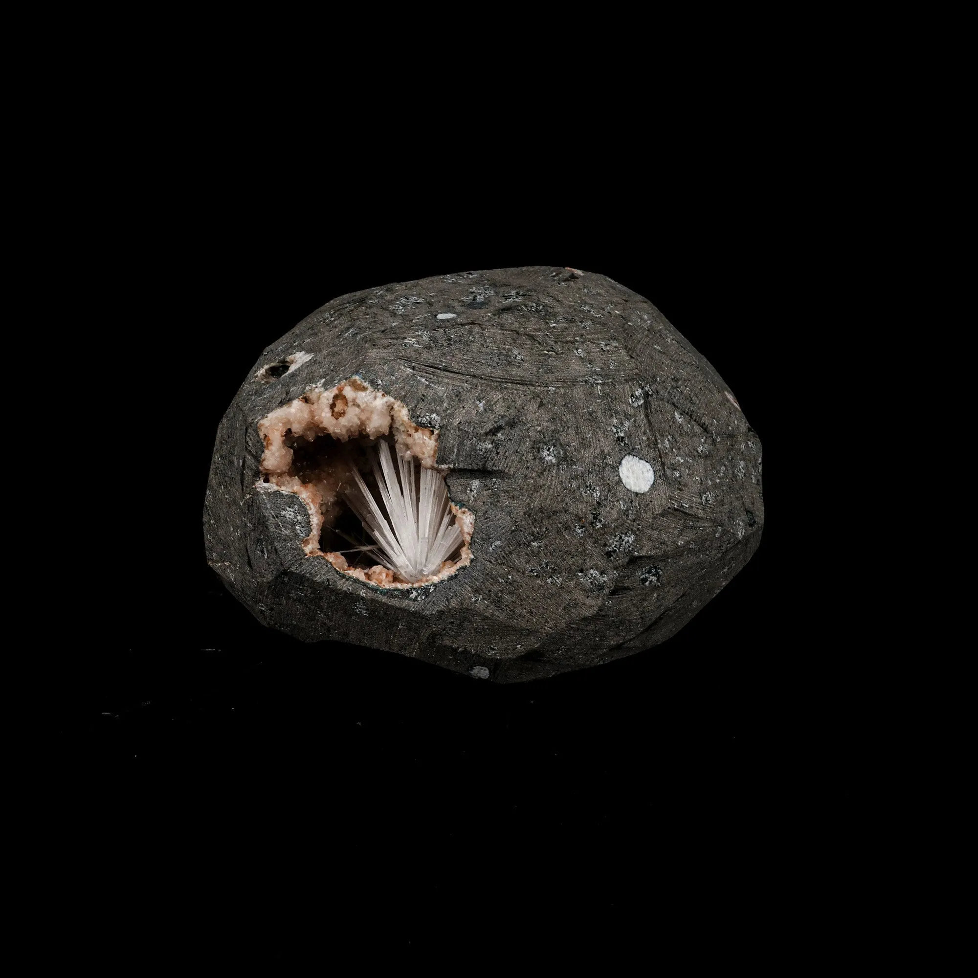 Scolecite Sprays Inside Heulandite Geode Natural Mineral Specimen - image 4