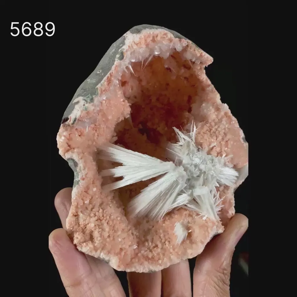 Scolecite Sprays Inside Heulandite Geode Natural Mineral Specimen - image 6
