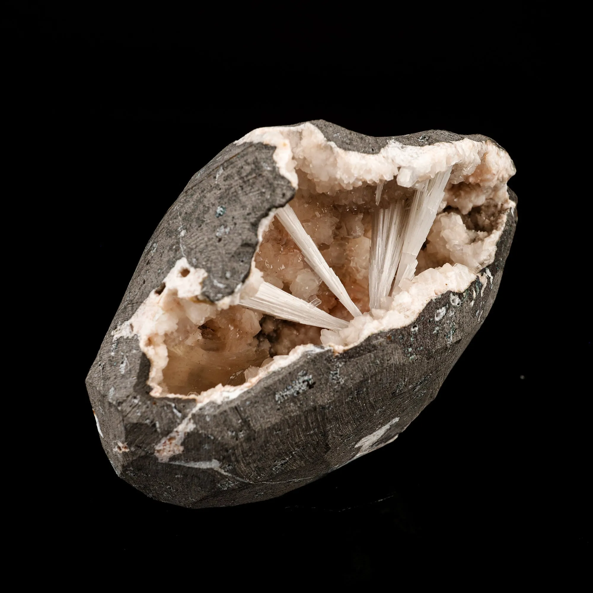 Scolecite Sprays Inside Heulandite Geode Natural Mineral Specimen - image 2