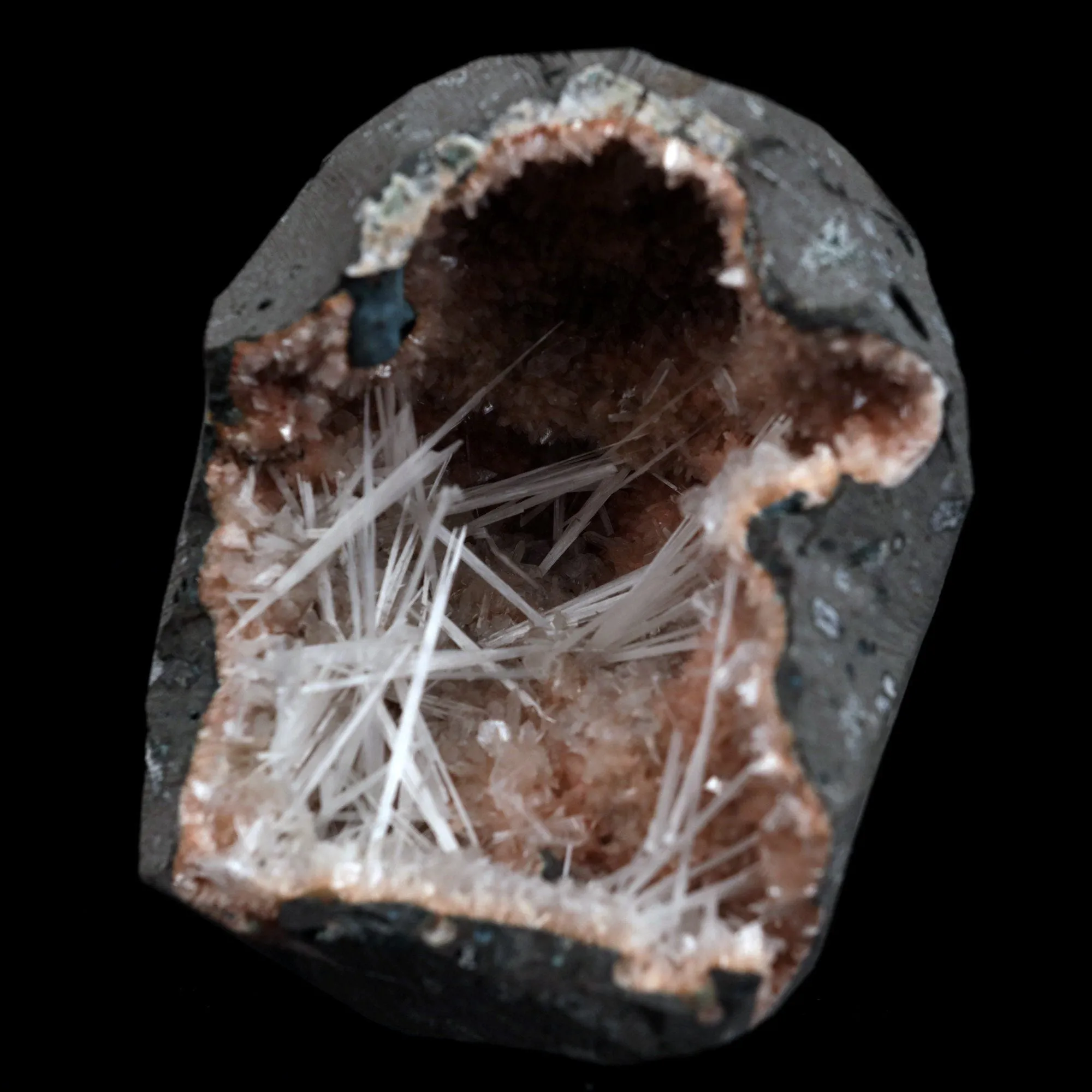 Scolecite Sprays Inside Heulandite Geode Natural Mineral Specimen - image 3