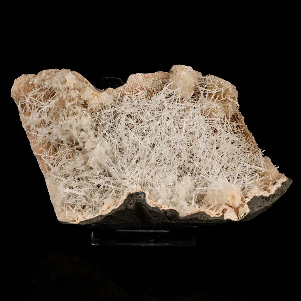 Scolecite Sprays Inside Heulandite Geode Natural Mineral Specimen image