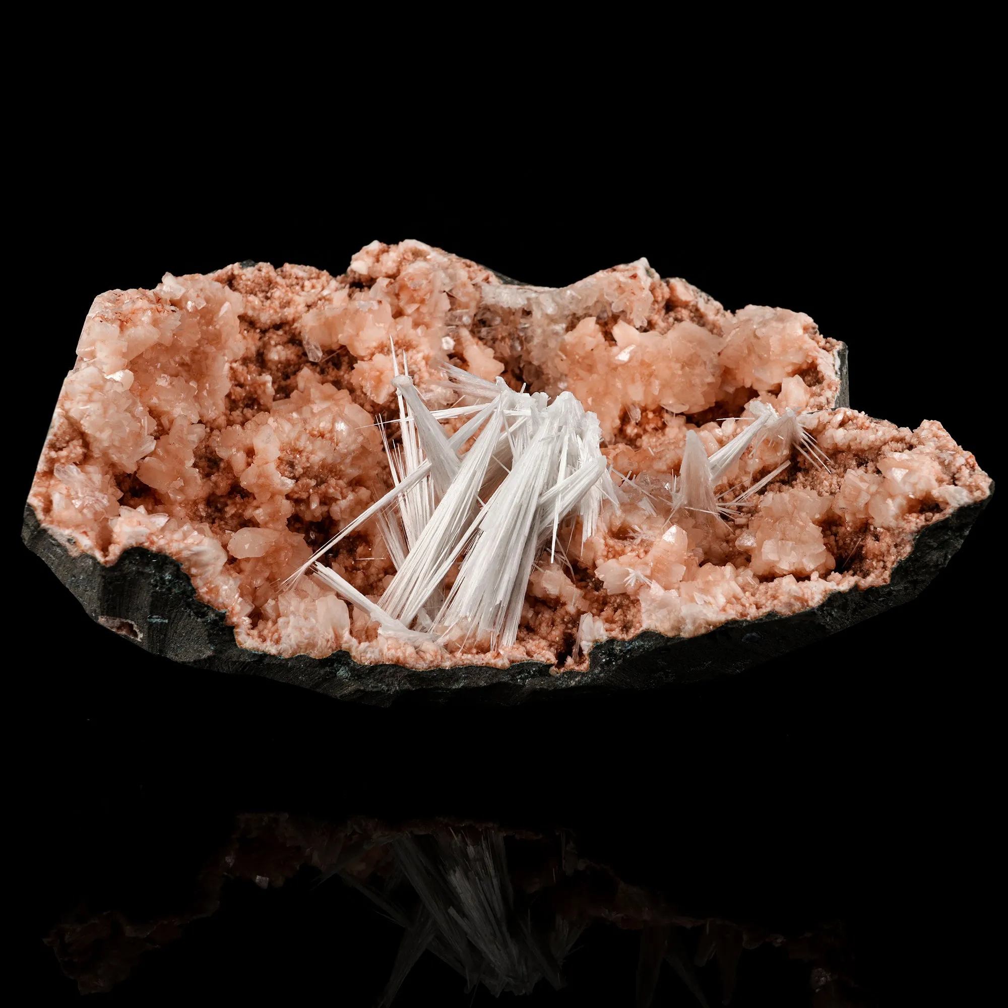 Scolecite Sprays Inside Heulandite Geode Natural Mineral Specimen - image 1