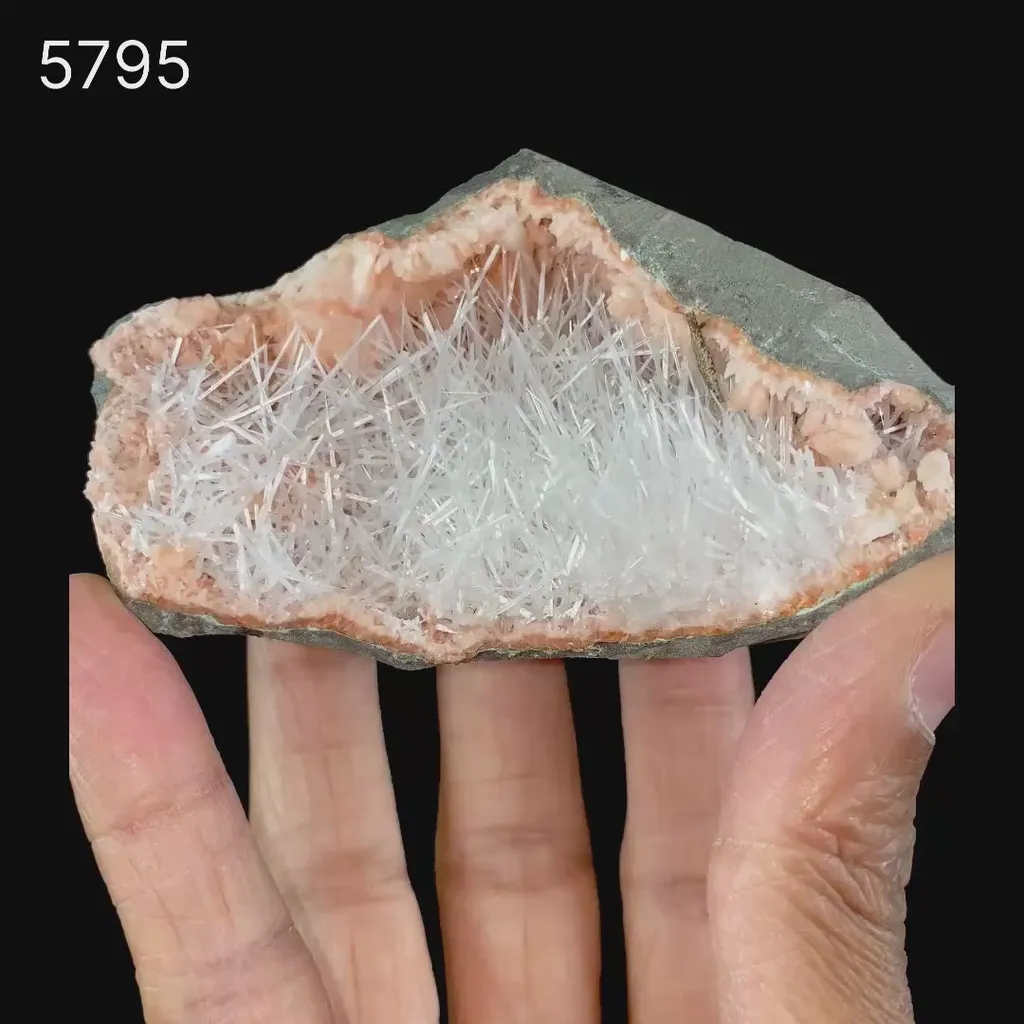 Scolecite Sprays Inside Heulandite Geode Natural Mineral Specimen - image 6