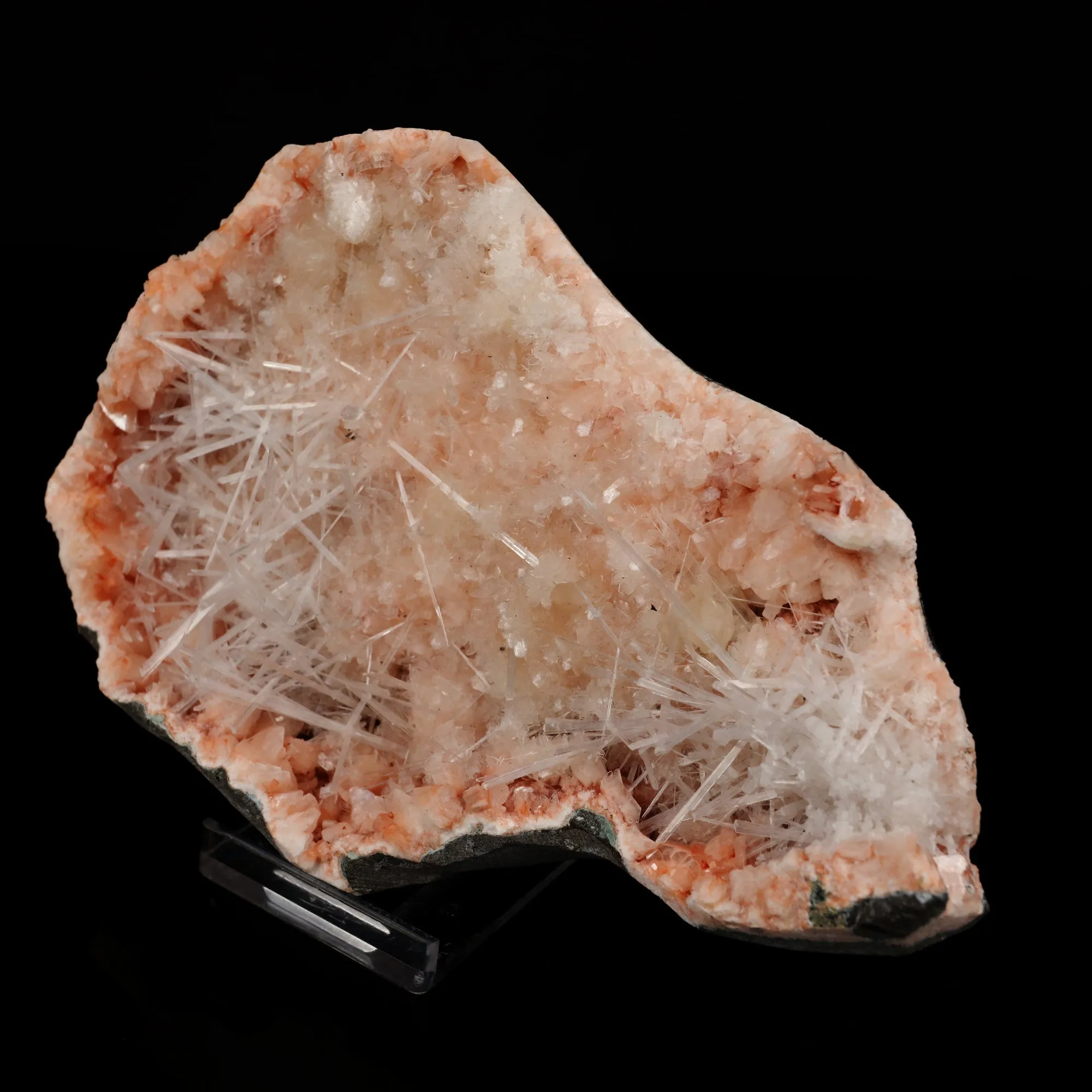 Scolecite Sprays Inside Heulandite Geode Natural Mineral Specimen - image 3