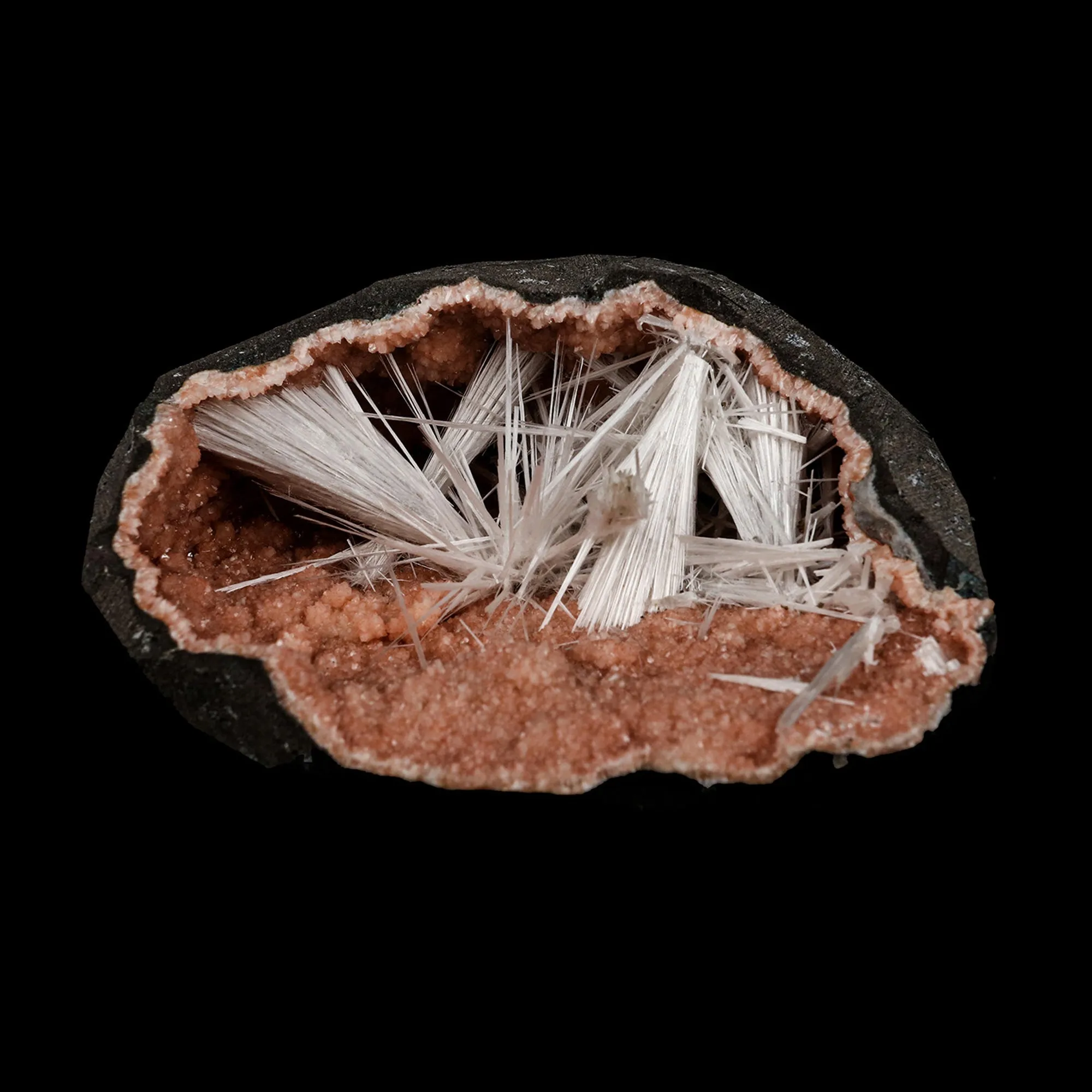Scolecite Sprays Inside Heulandite Geode Natural Mineral Specimen - image 1