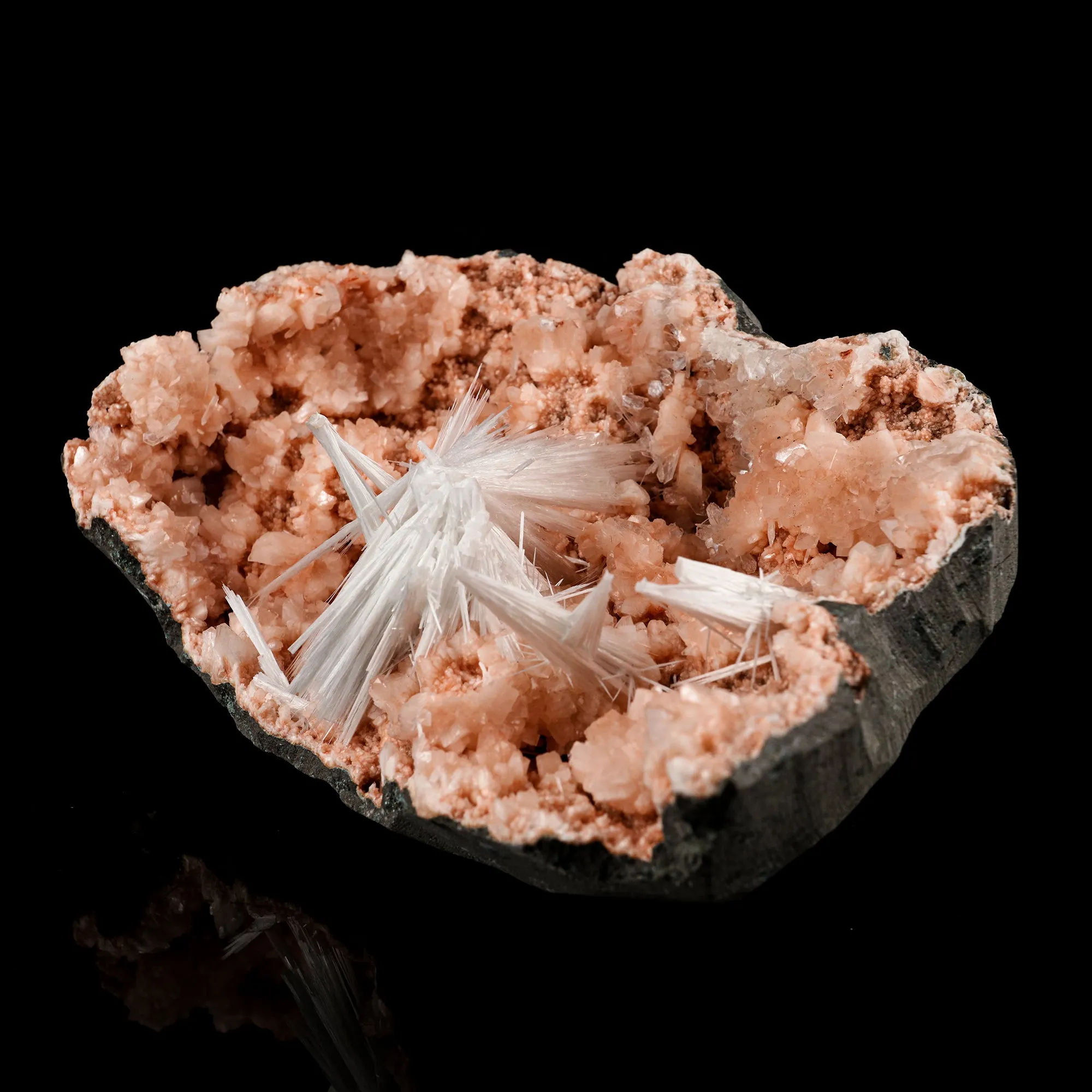 Scolecite Sprays Inside Heulandite Geode Natural Mineral Specimen - image 2