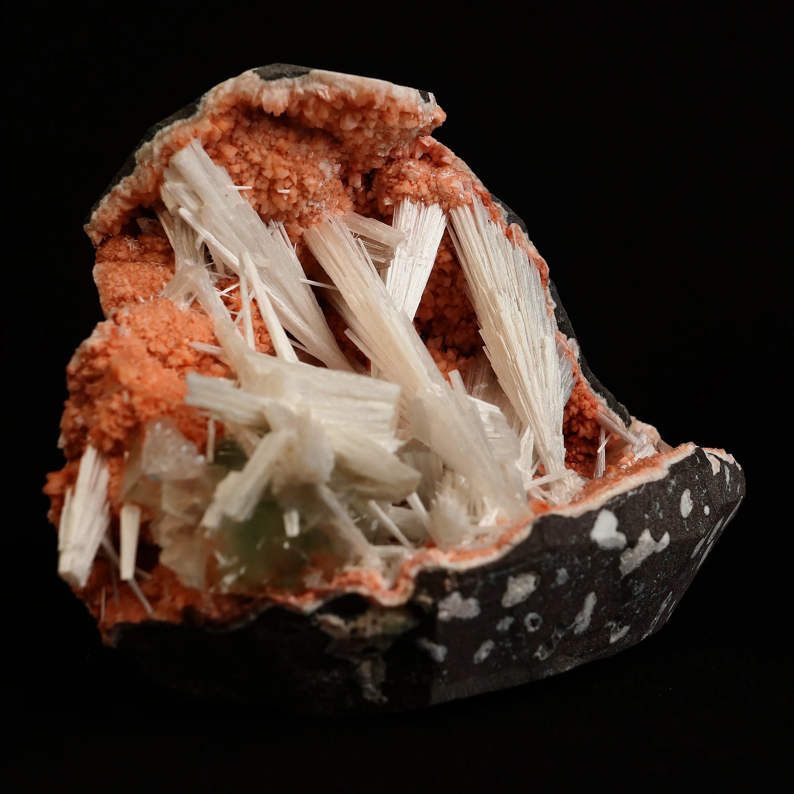 Scolecite Sprays Inside Heulandite Geode Natural Mineral Specimen - image 2