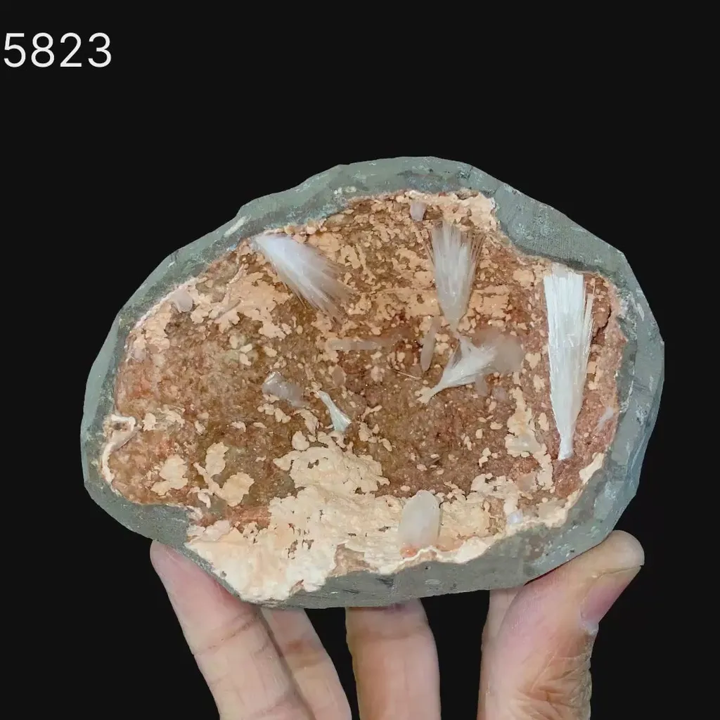 Scolecite Sprays Inside Heulandite Geode Natural Mineral Specimen - image 6
