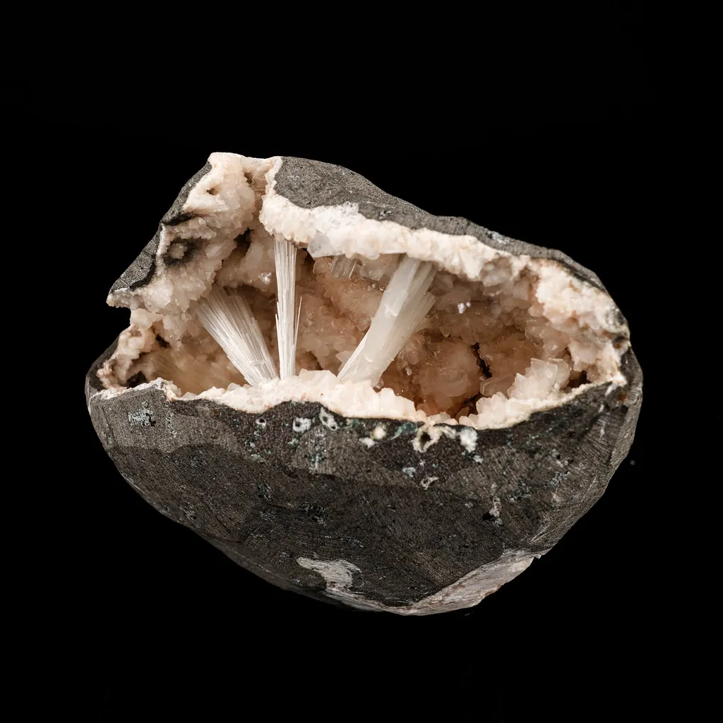 Scolecite Sprays Inside Heulandite Geode Natural Mineral Specimen - image 4