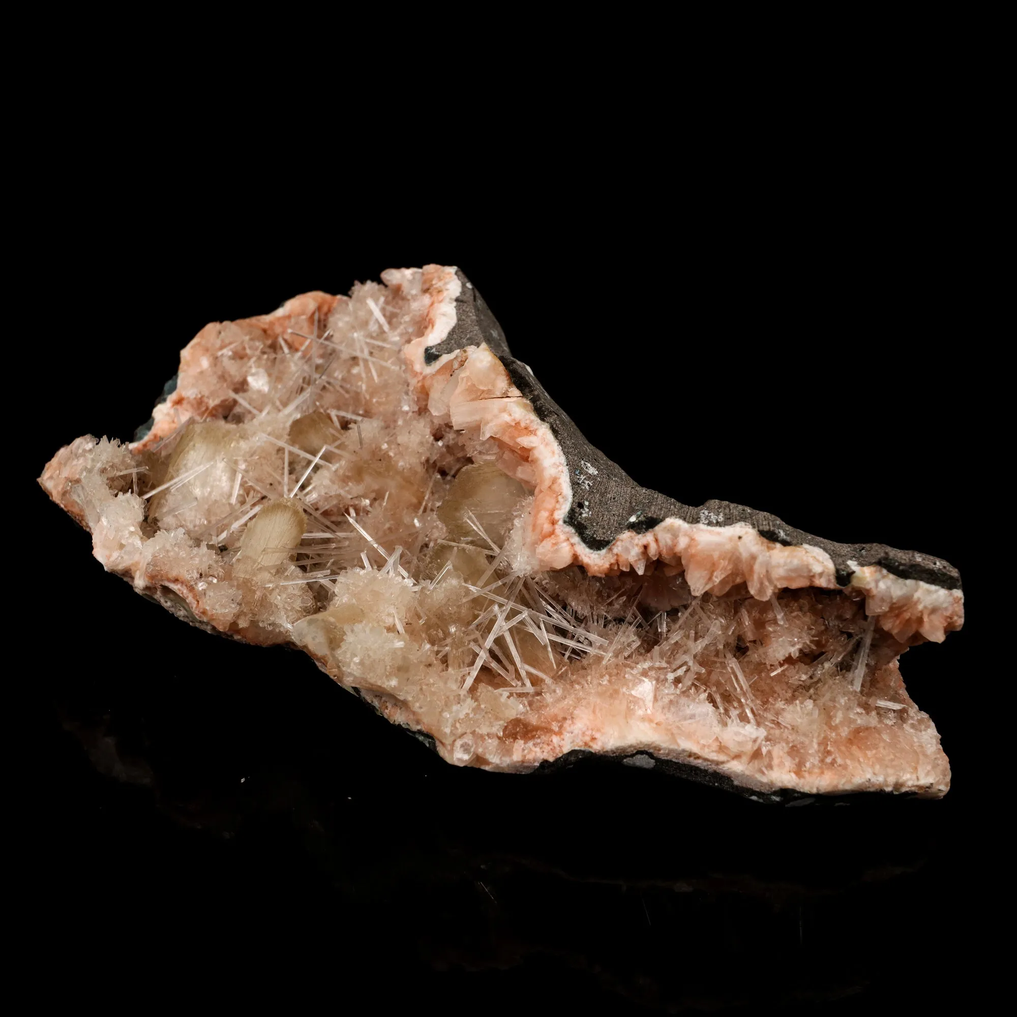 Scolecite Sprays Inside Heulandite Geode Natural Mineral Specimen - image 3