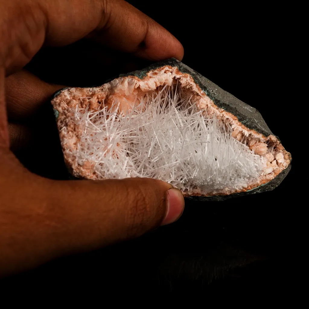 Scolecite Sprays Inside Heulandite Geode Natural Mineral Specimen - image 5