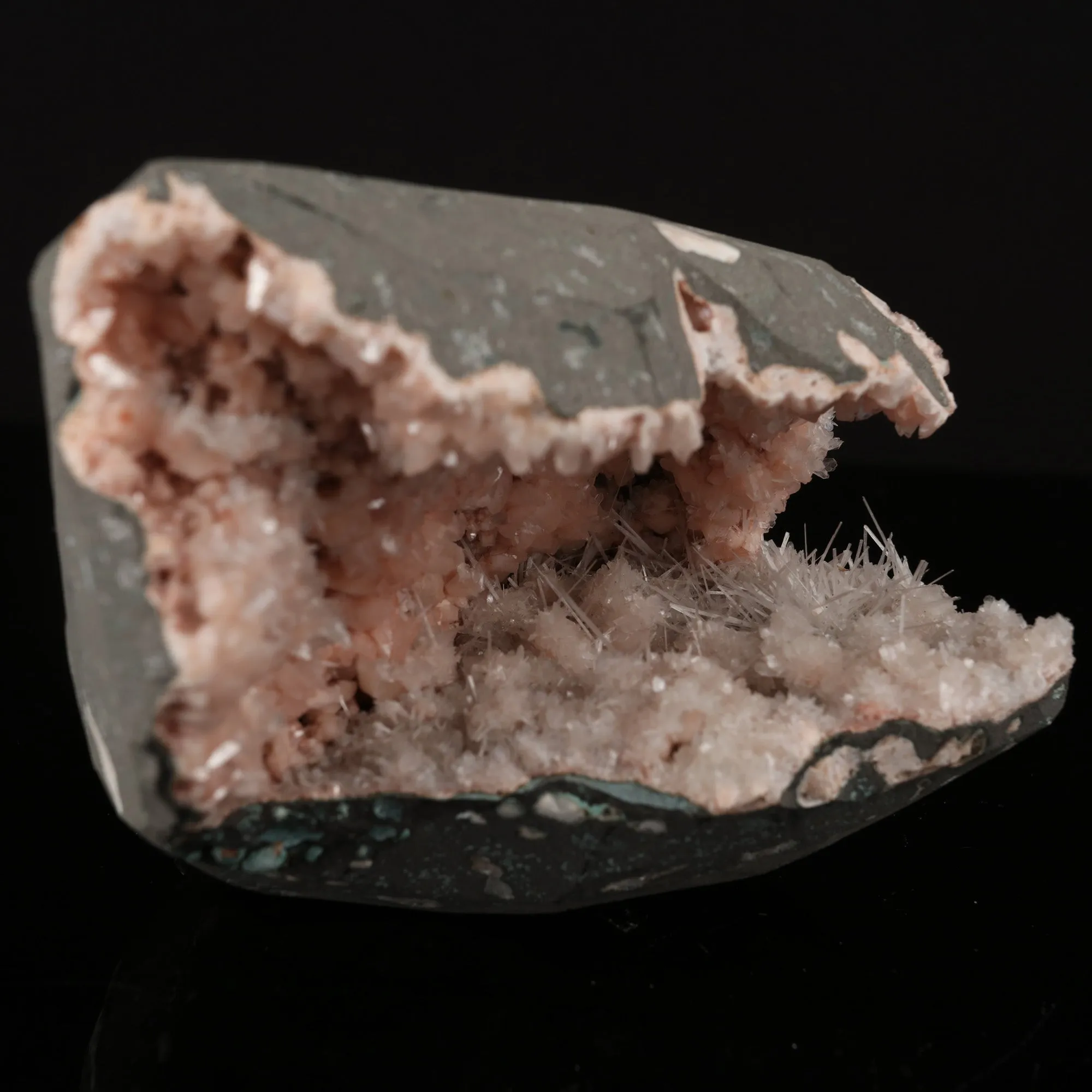Scolecite Sprays Inside Heulandite Geode Natural Mineral Specimen - image 3